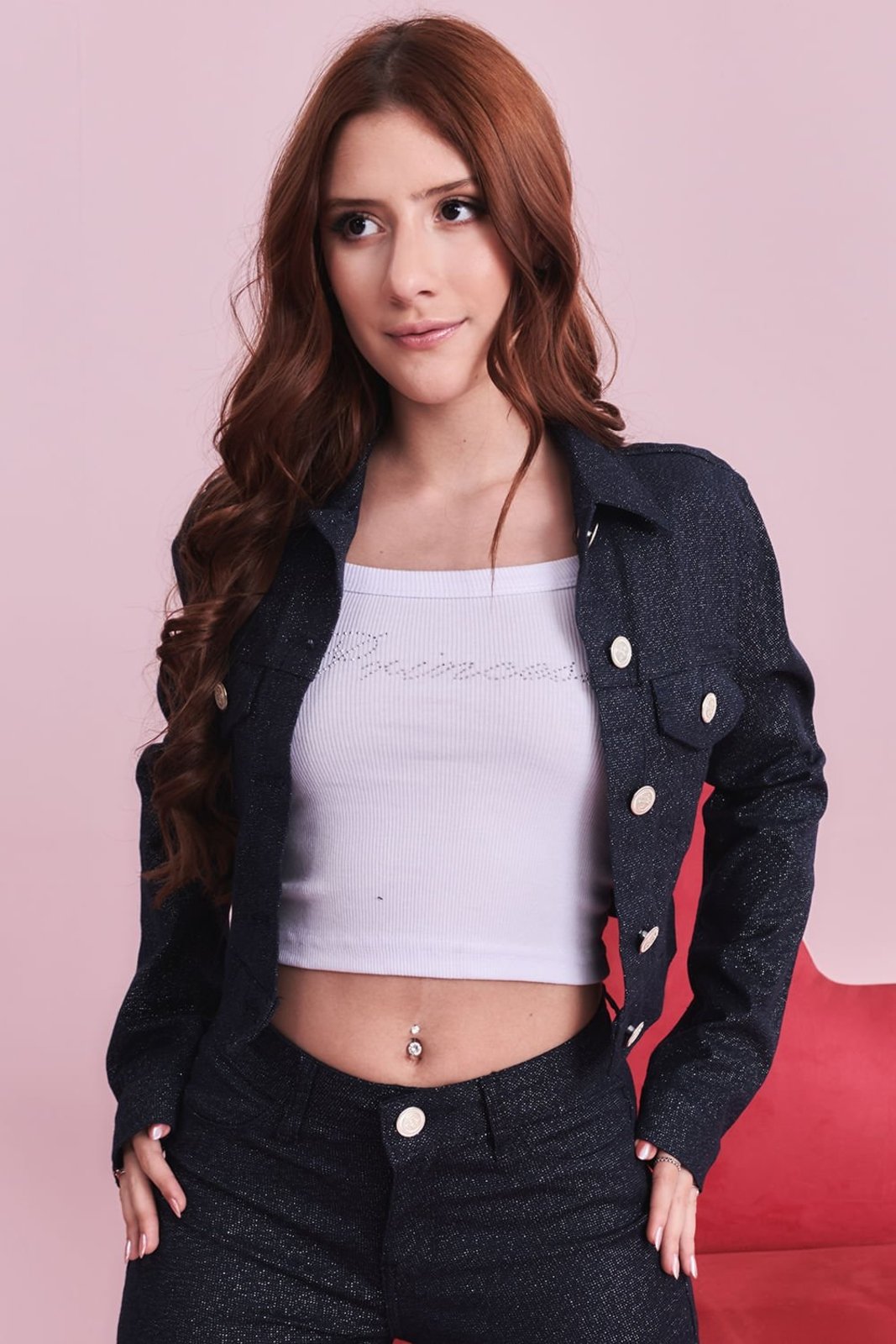 Jaqueta Jeans Cropped Feminina Com Brilho Planet Girls Jeans Escuro