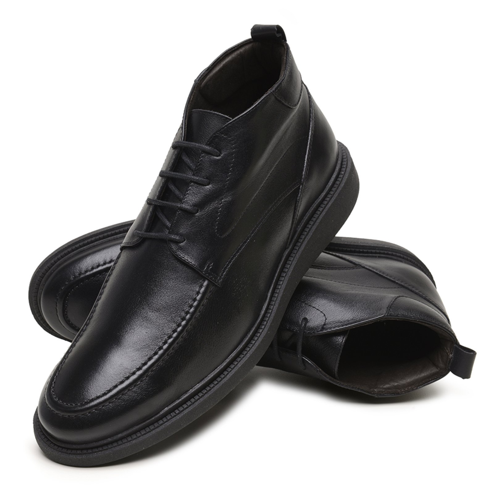 Sapato Masculino Casual Anna Andrade Bota Couro Amarrar Social Cano Baixo Conforto Preto