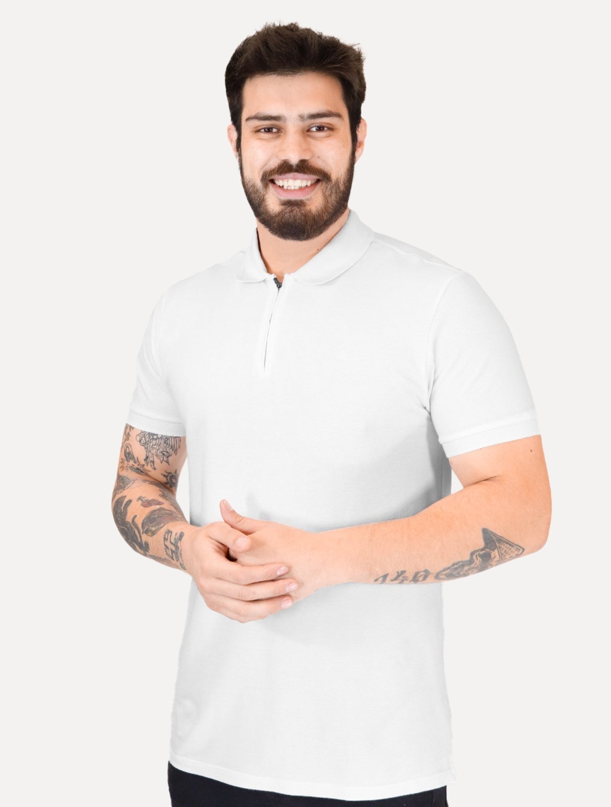 Polo Calvin Klein Masculina Piquet Slim Half Zip Branca