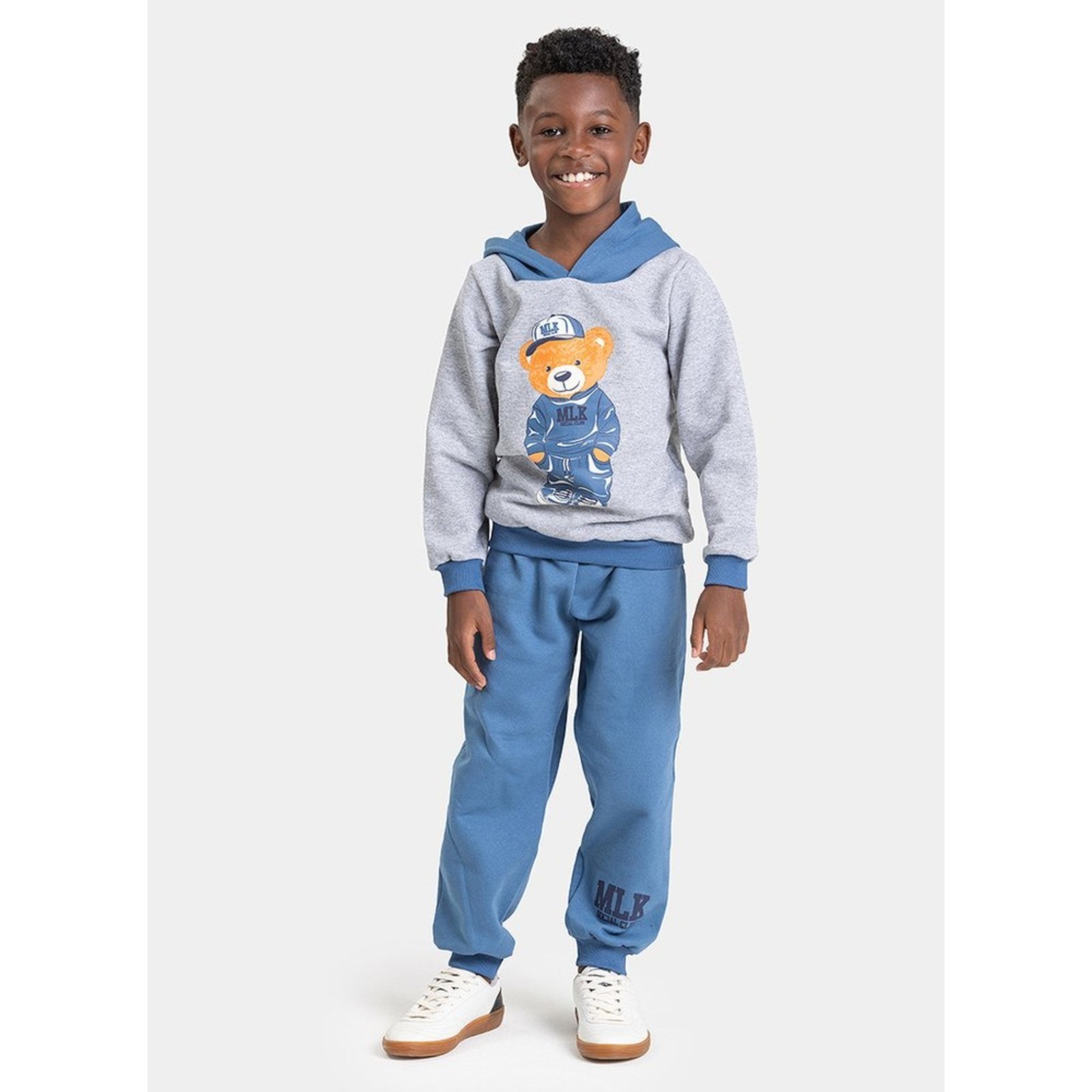 Infantil - Conjunto Inverno Menino Mescla Blusão com Capuz e Calça em Moletom Urso MLK