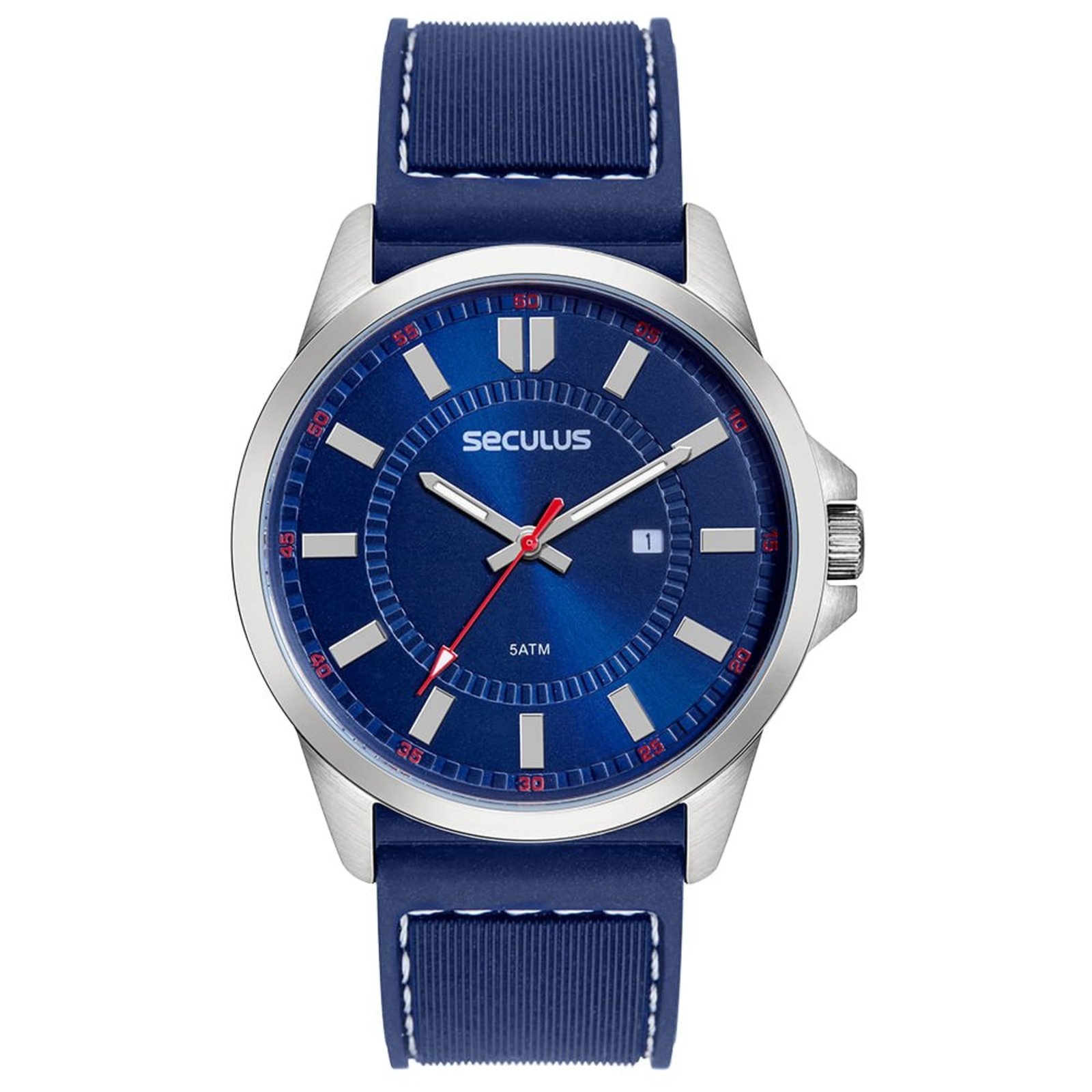 Relógio Masculino Seculus Azul Silicone Calendário 46mm Seculus