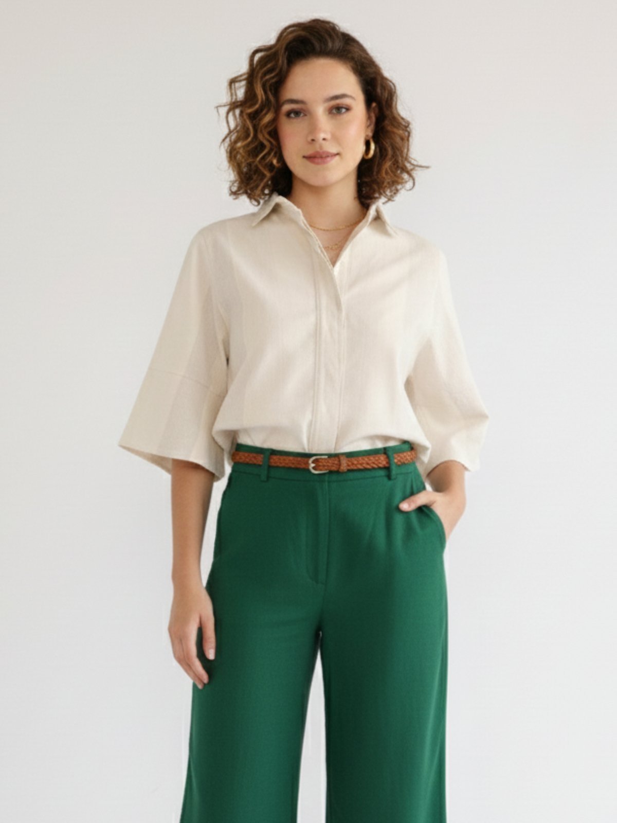 Camisa Cropped Out Manga Linho Flare