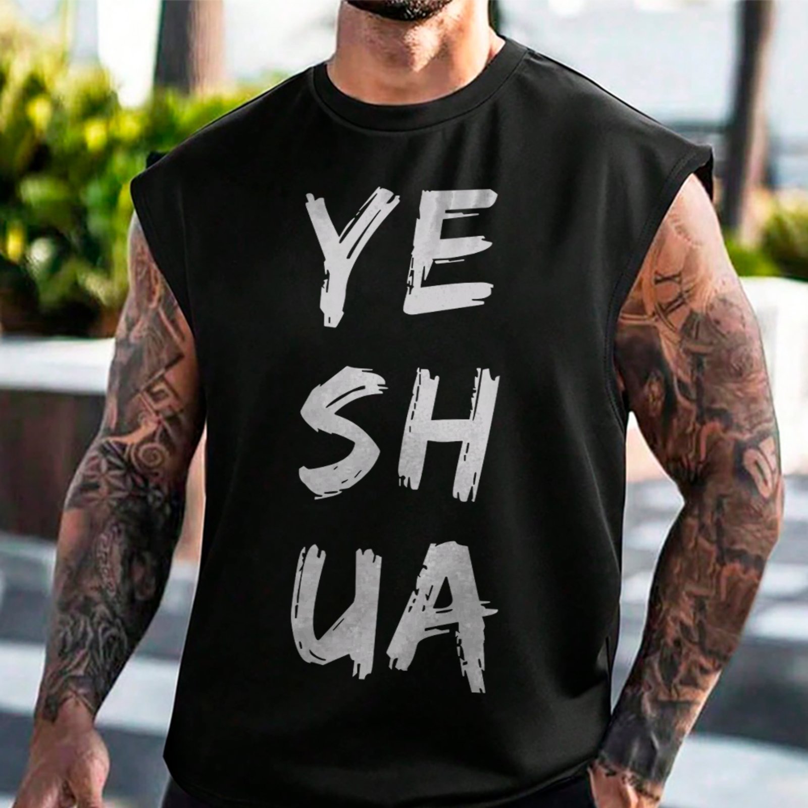 Camiseta Regata Machão Gospel Yeshua Nome Jesus Hebraico Fé Cristã Preto
