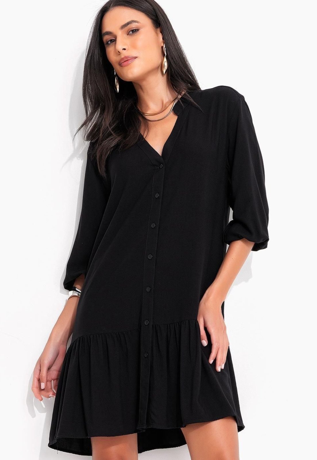 Vestido Em Viscose Plana Preto Quintess