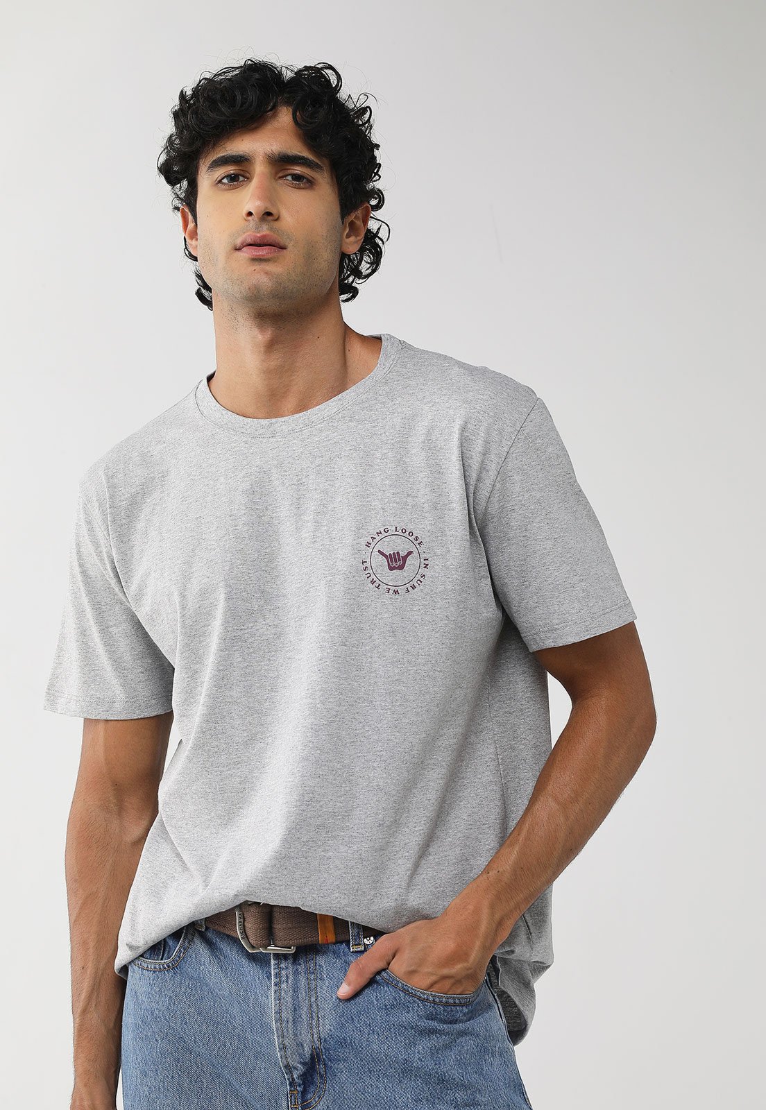 Camiseta Masculina Hang Loose Silk MC Round Cinza Mescla