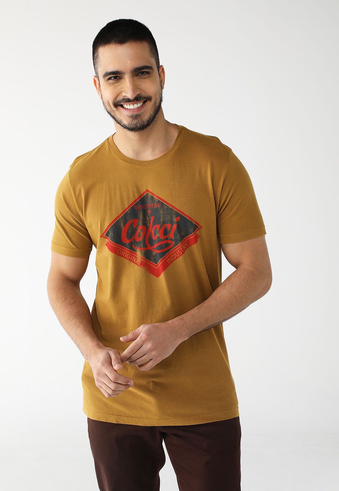 Camiseta Colcci Reta Estampada Caramelo