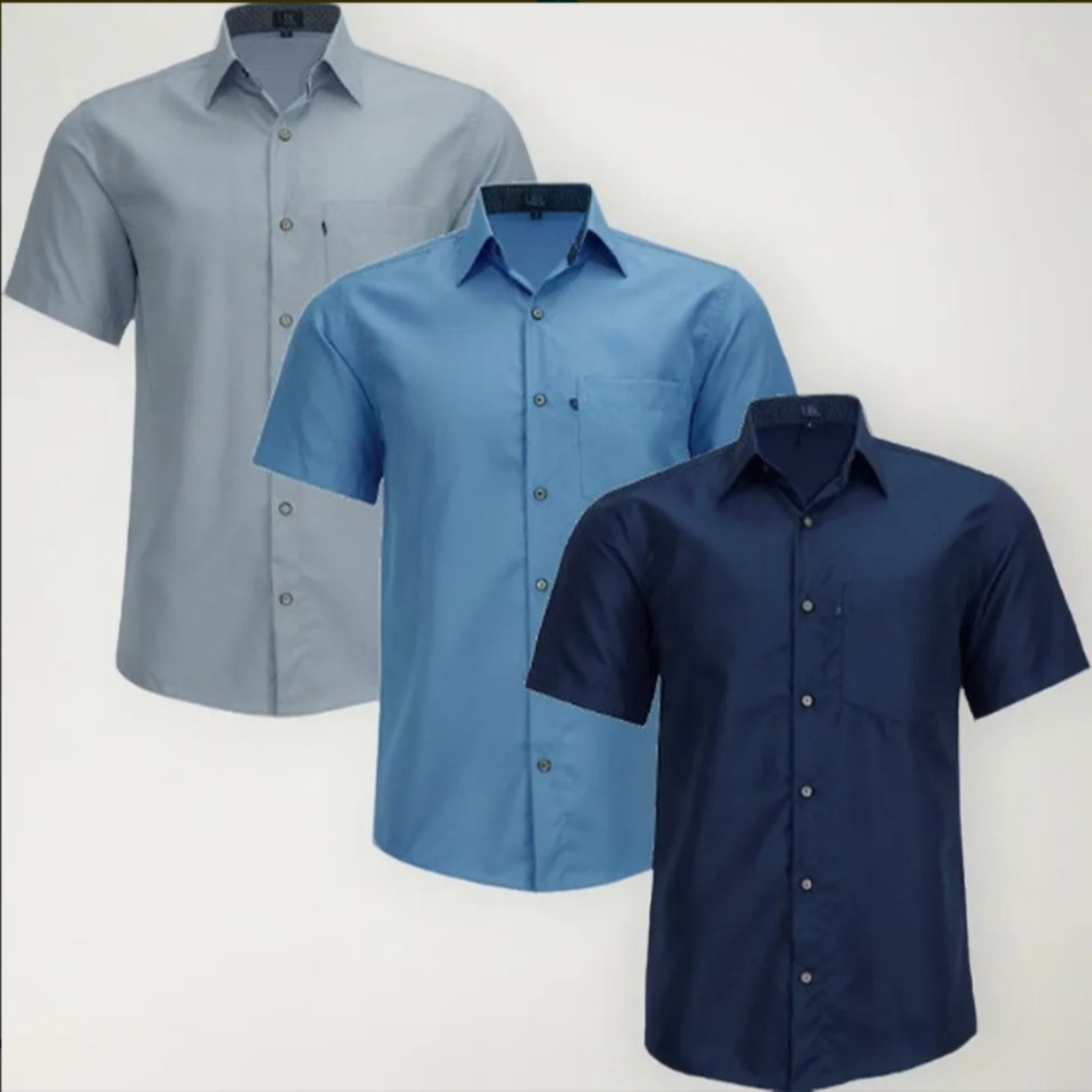 Kit 3 Camisas Sociais Clássica LBL Poliéster Com Bolso Macia Não amassa Manga Curta Luxo