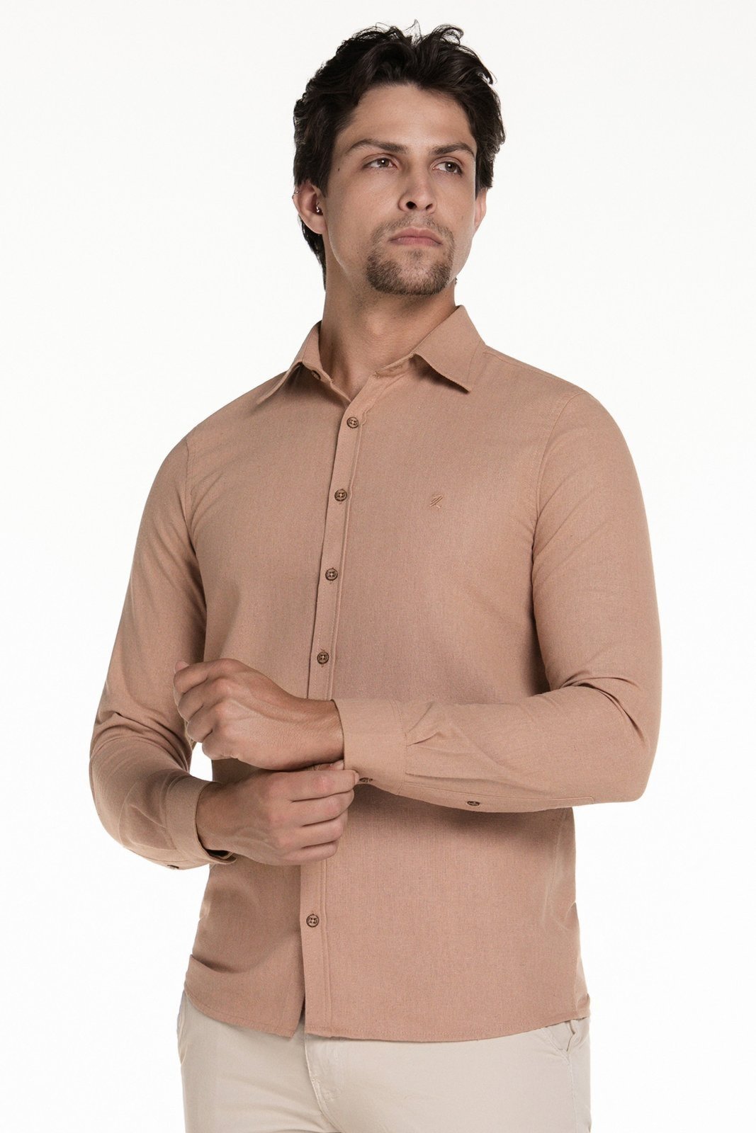 Camisa Texturizada Winter Slim Manga Longa Areia – Zaiko