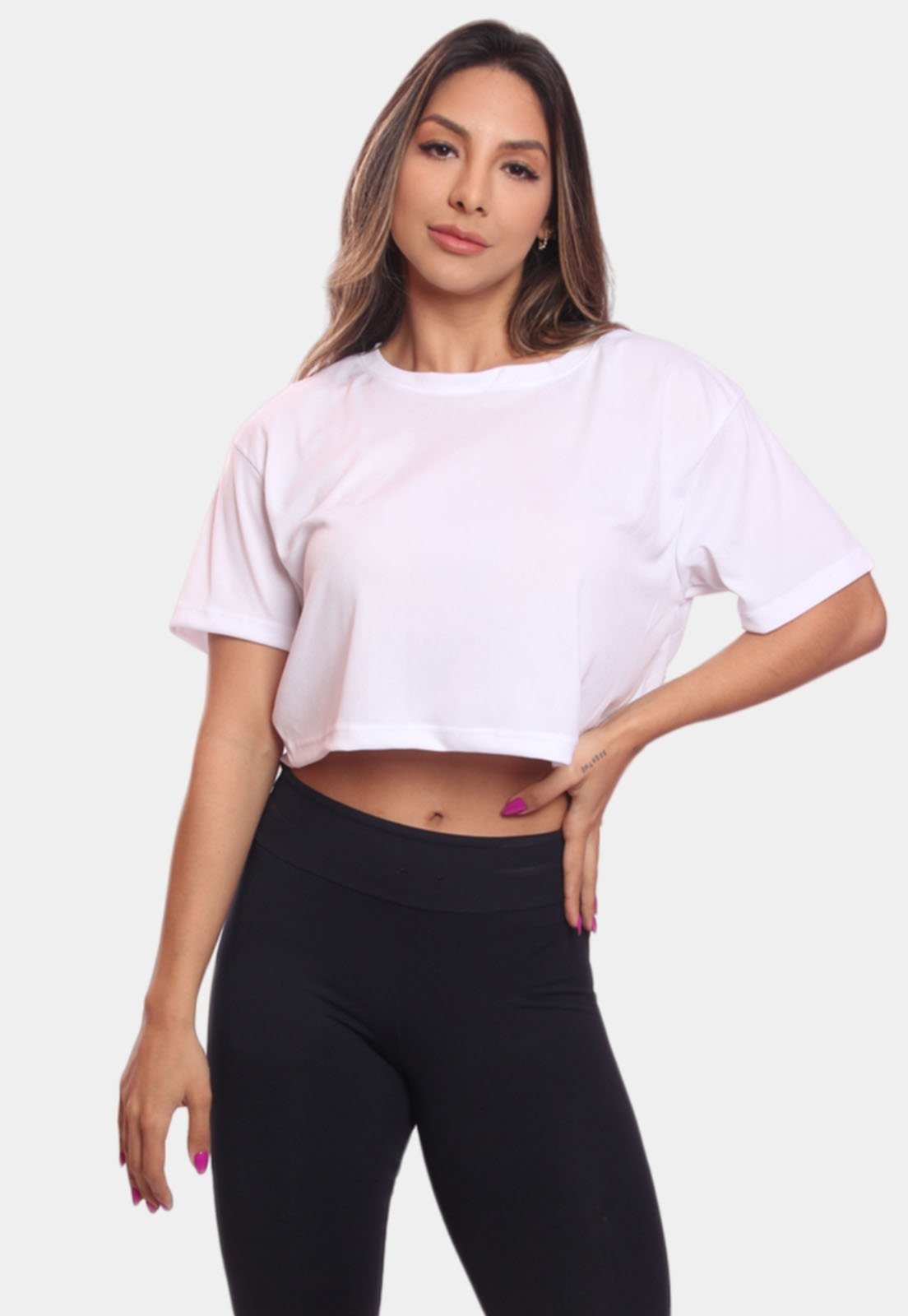 Vista 3 Kit 3 Cropped Manga Curta Feminino Dry Proteção UV Blusa Blusinha Academia Treino Branco/Azul ADRIBEN preto azul ADRIBEN preto azul