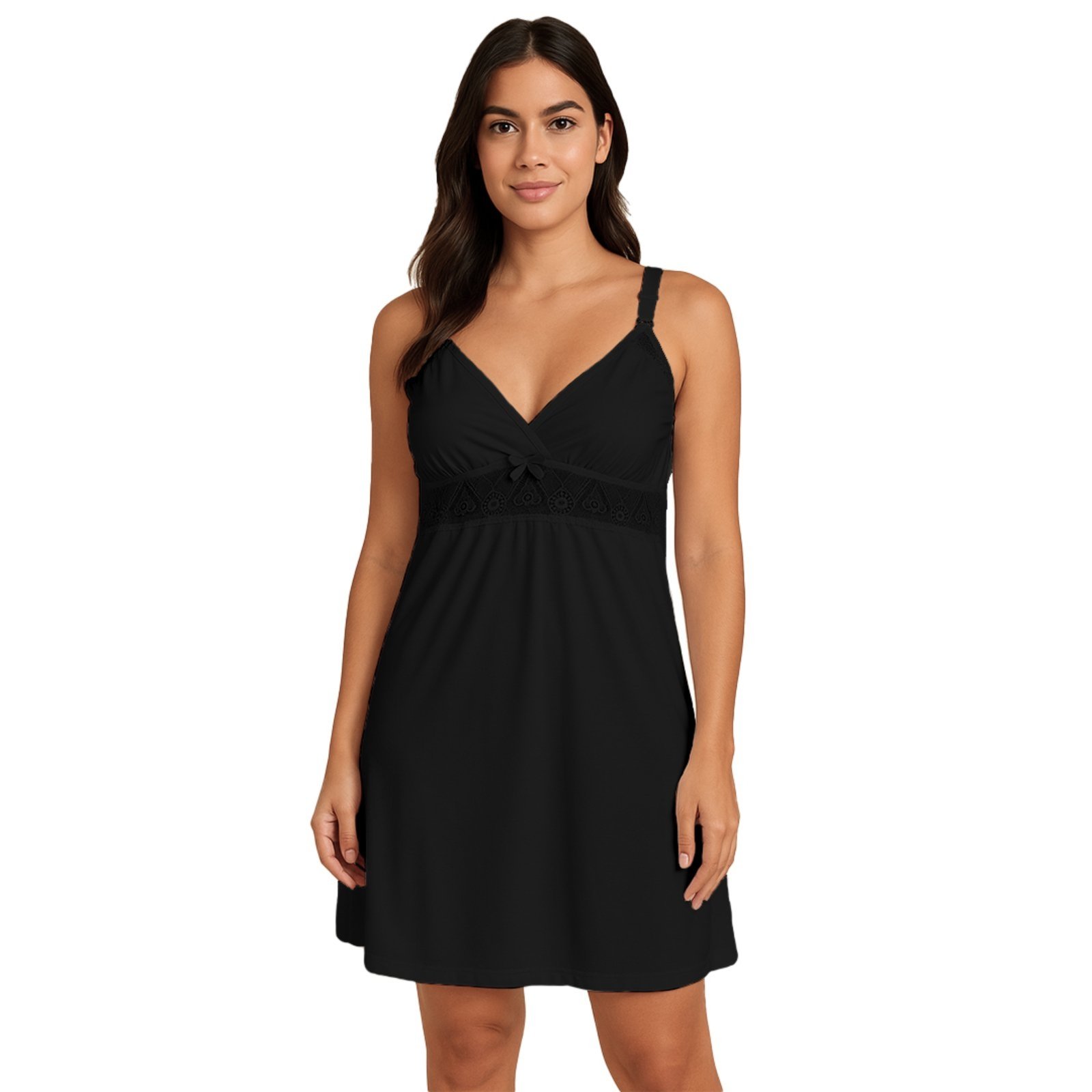 Camisola Gabi Linegerie Amamentação Pós Parto Sem Bojo Gestante Maternidade Renda Click Preto