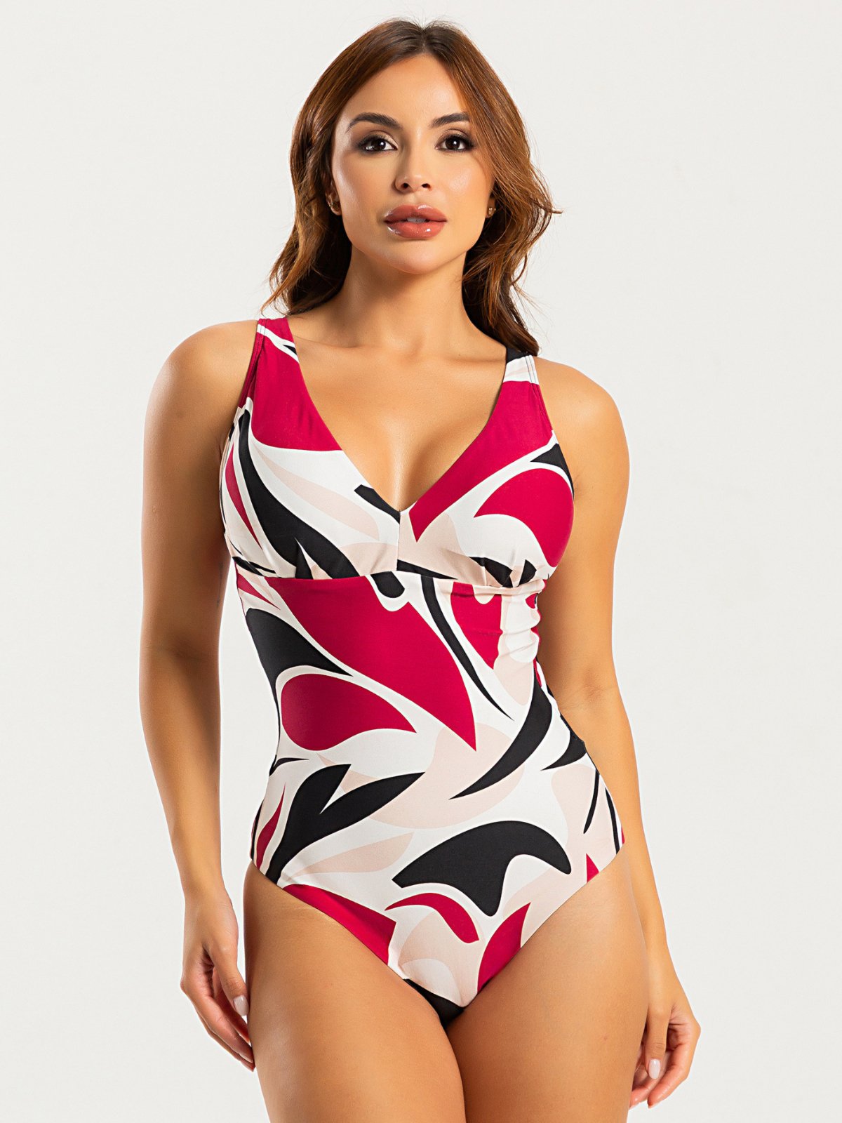 Maiô Feminino Com Bojo Removível Orla da Praia Luxo Estampado Vermelho