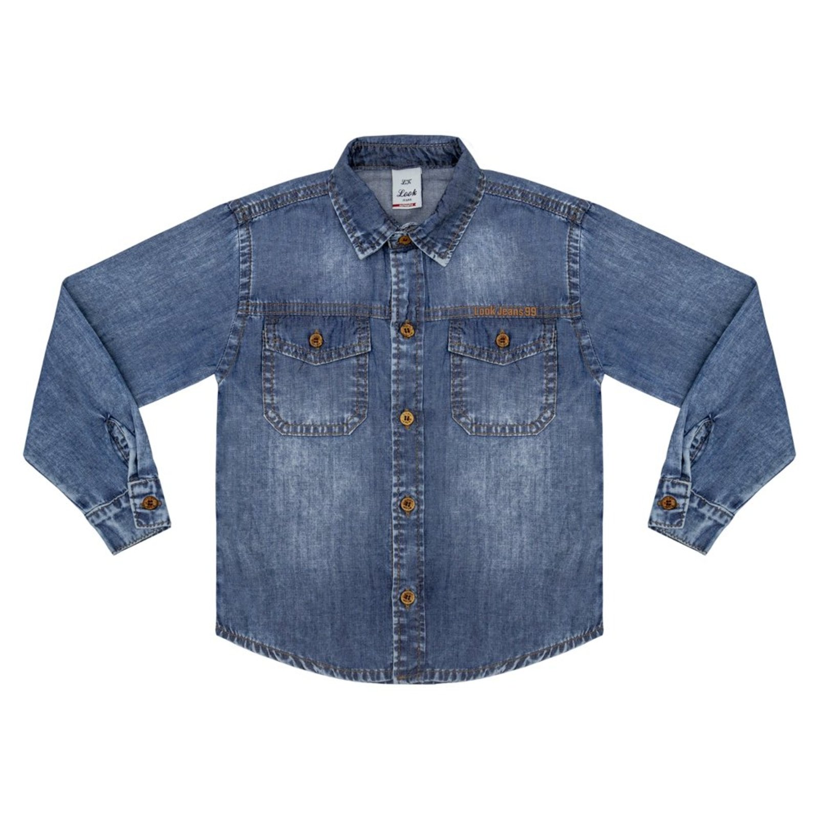 Infantil - Camisa Look Jeans Manga Longa Jeans