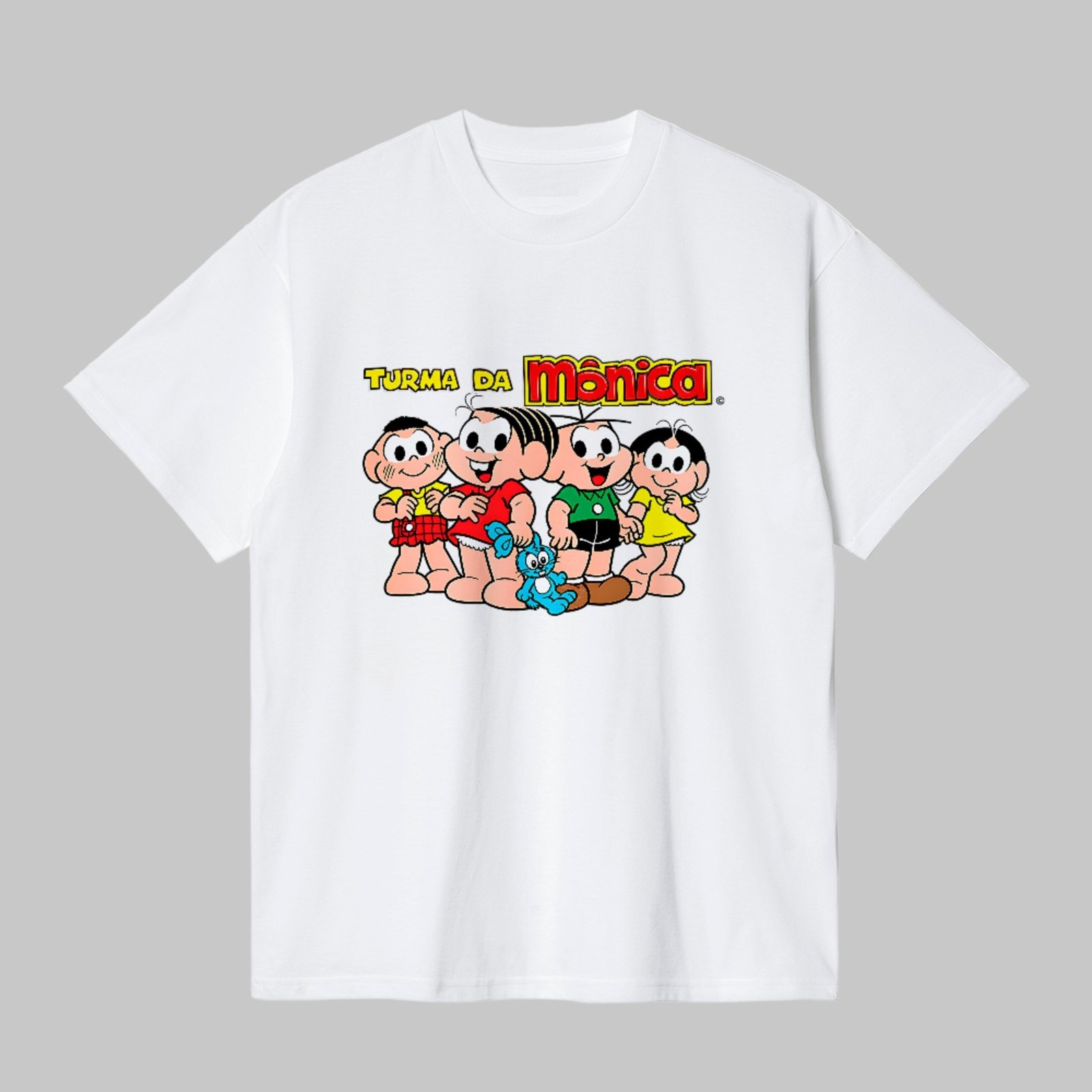 Camiseta Básica Arte Pop Brasileira Turma da Mônica Cartoon Unissex Branco