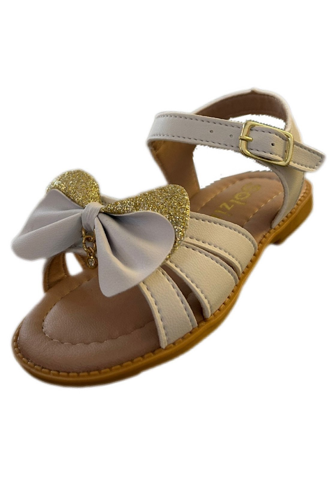 Infantil – Sandália menina infanil Solzim aranha Laço brilhante Branco