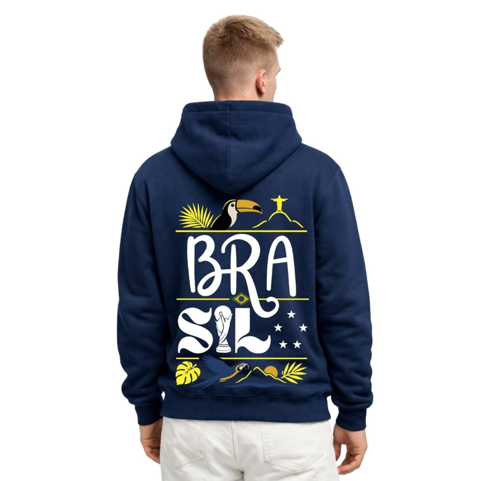 Blusa de Moletom Masculino Az Marinho Brasil Arara Explosão Tropical Casaco Com Capuz Estilo Streetwear