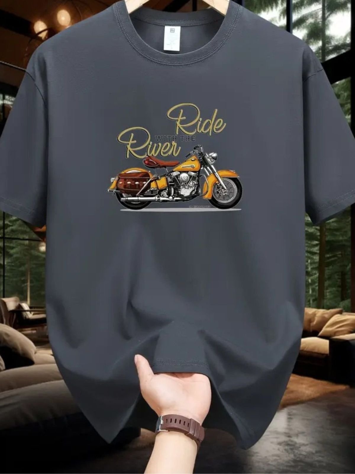Camiseta Estampada Ride River Safira Moda Algodão Cinza Chumbo