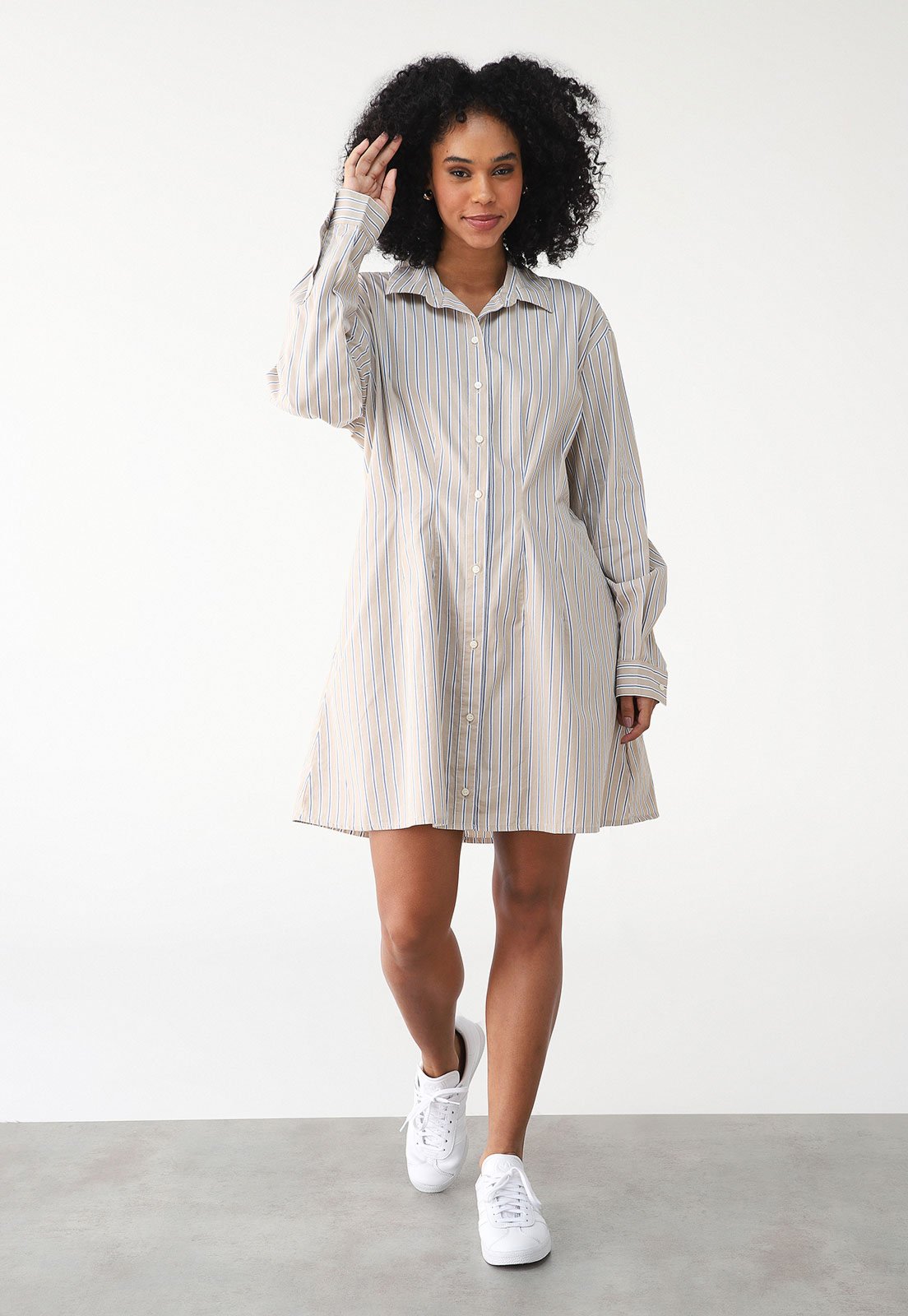 Vestido Chemise GAP Curto Listrada Bege