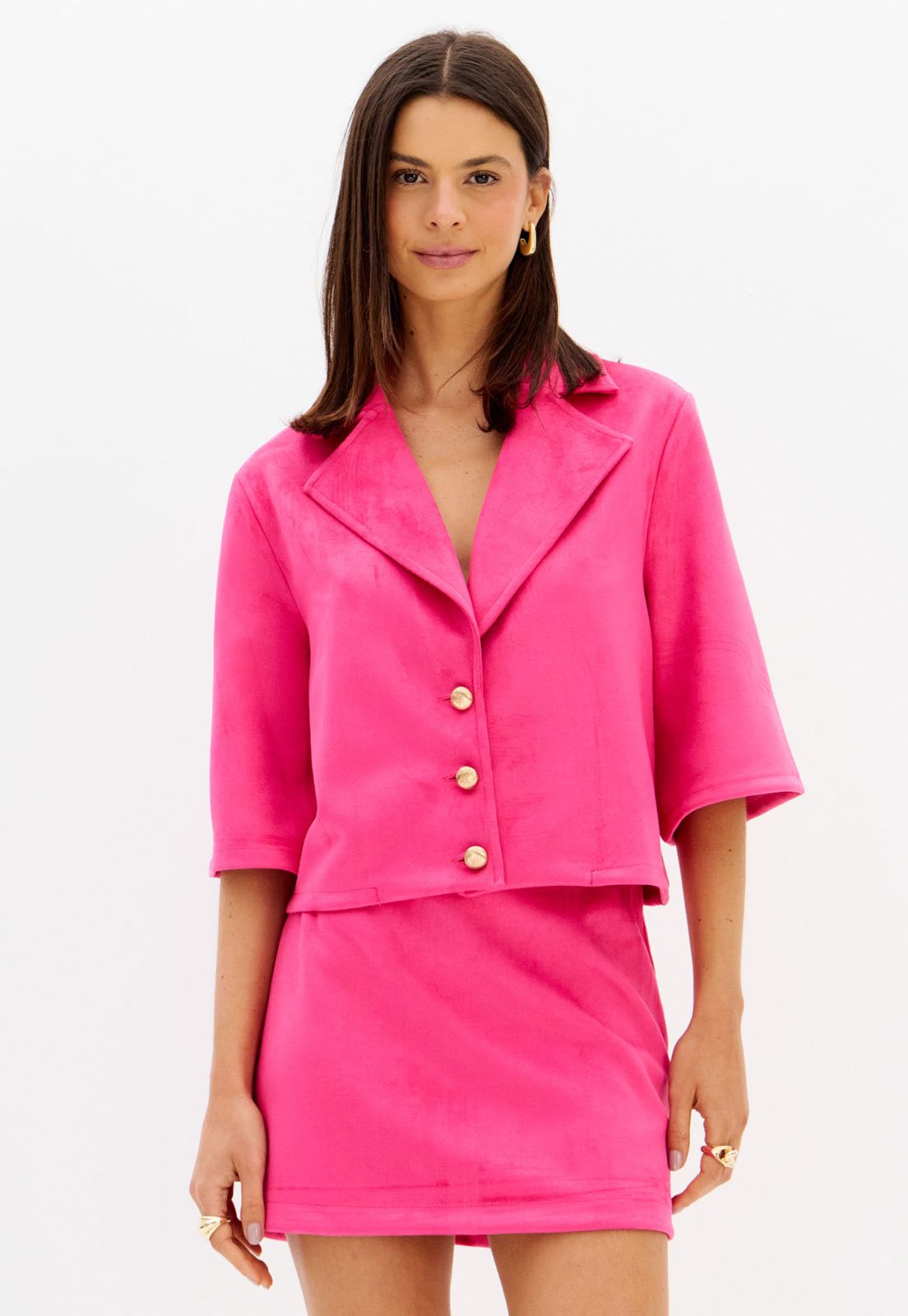 Camisa Feminina Lança Perfume Botões Metalizados Rosa