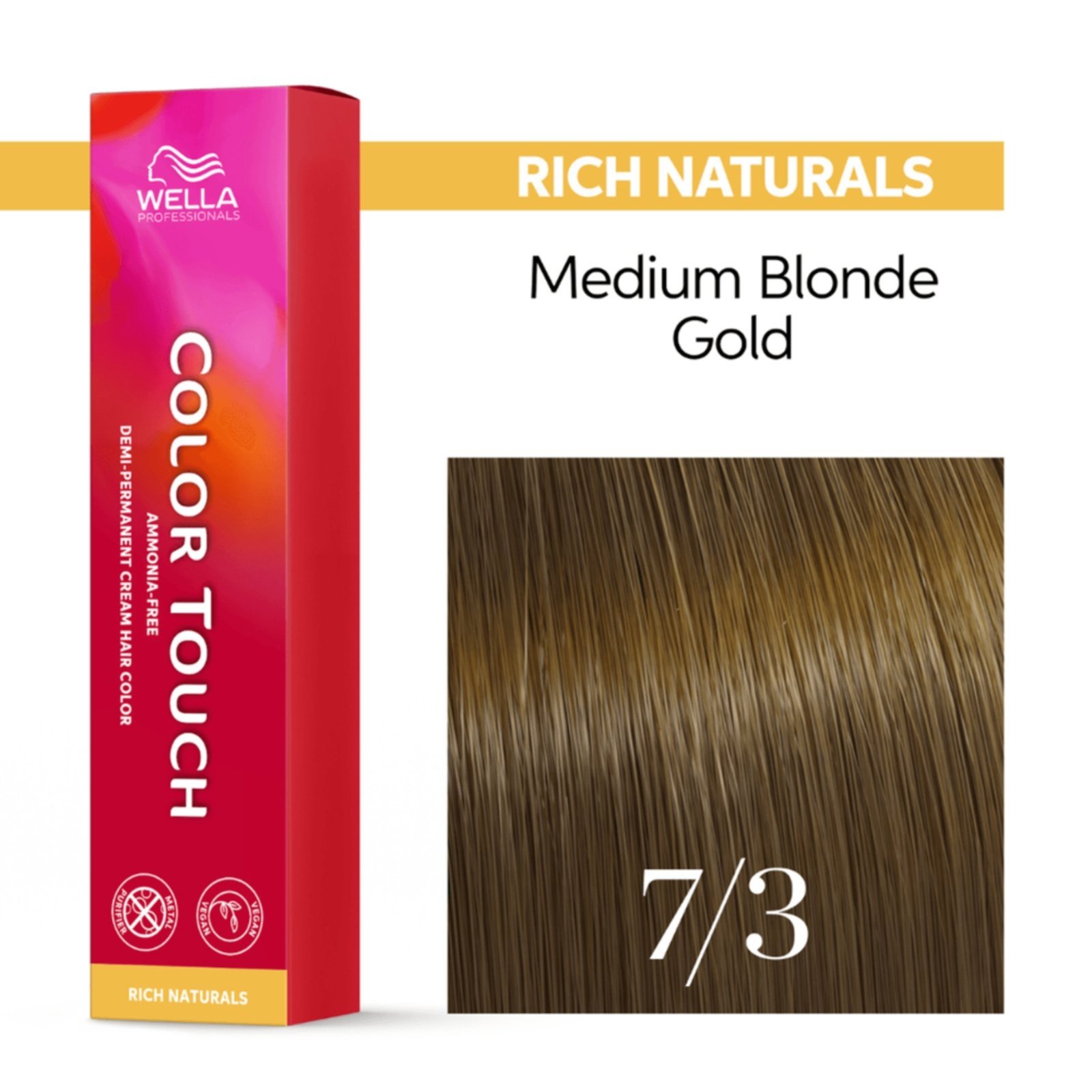 Vista 3 Wella Professionals Color Touch Rich Naturals 7/3 Louro Médio loiro loiro