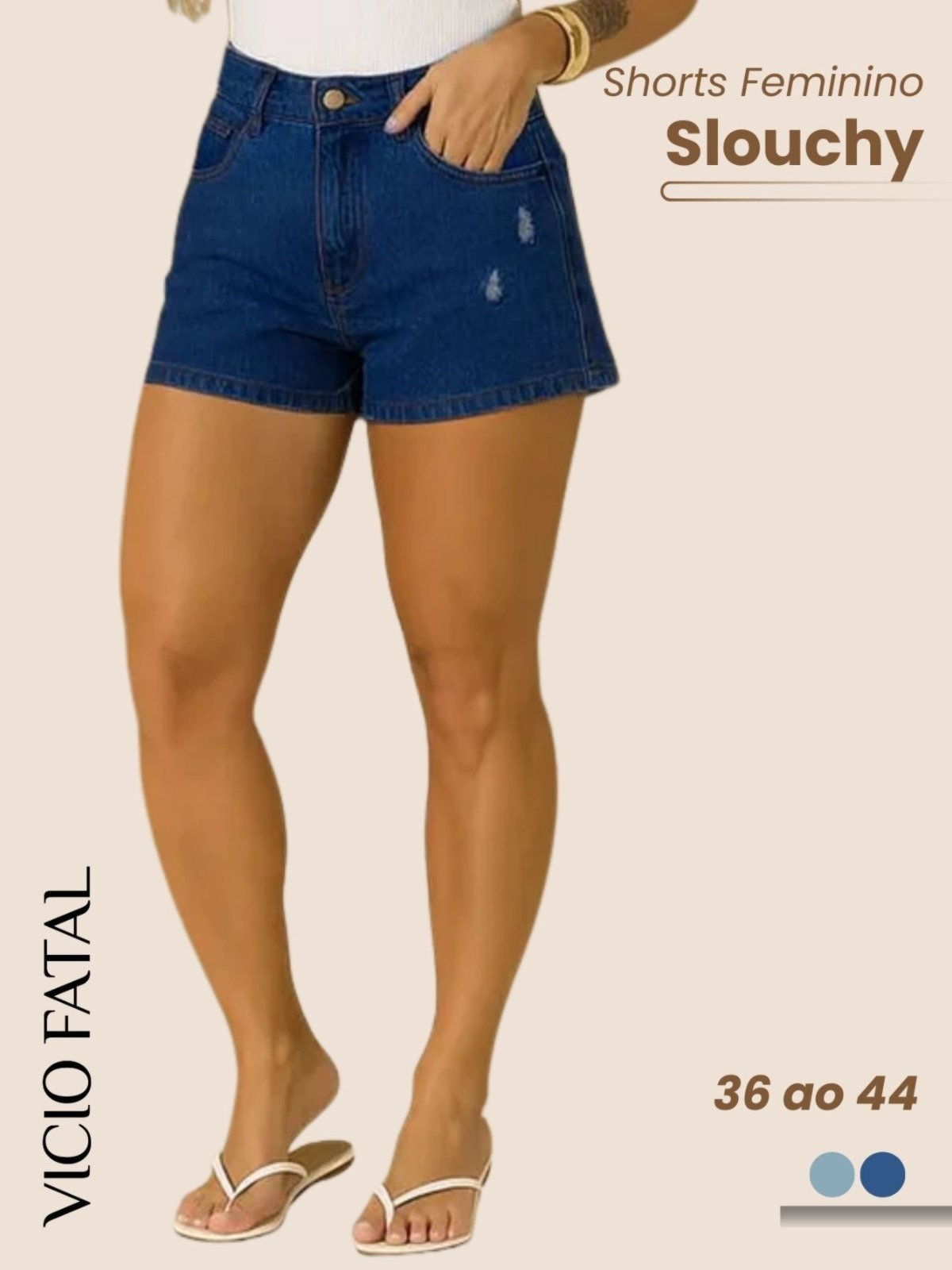 Vista 2 Shorts Feminino Jeans Slouchy Curto Keyla Vicio Fatal azul Vicio Fatal azul
