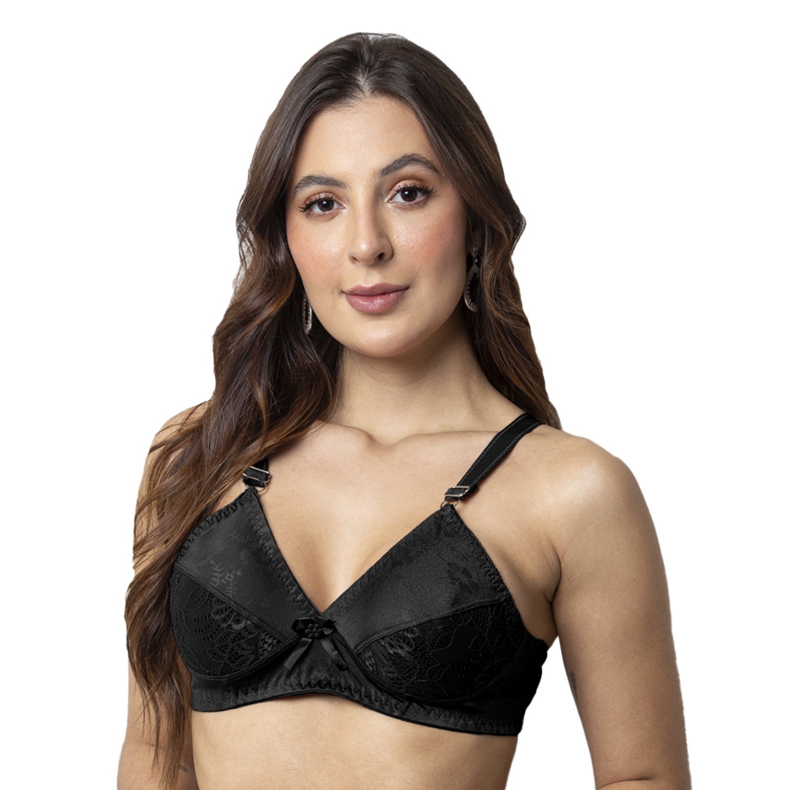 Sutiã Gabi Lingerie Sem Bojo Moda Elegante Confortável Soutien Básico Detalhado Renda Feminino Preto
