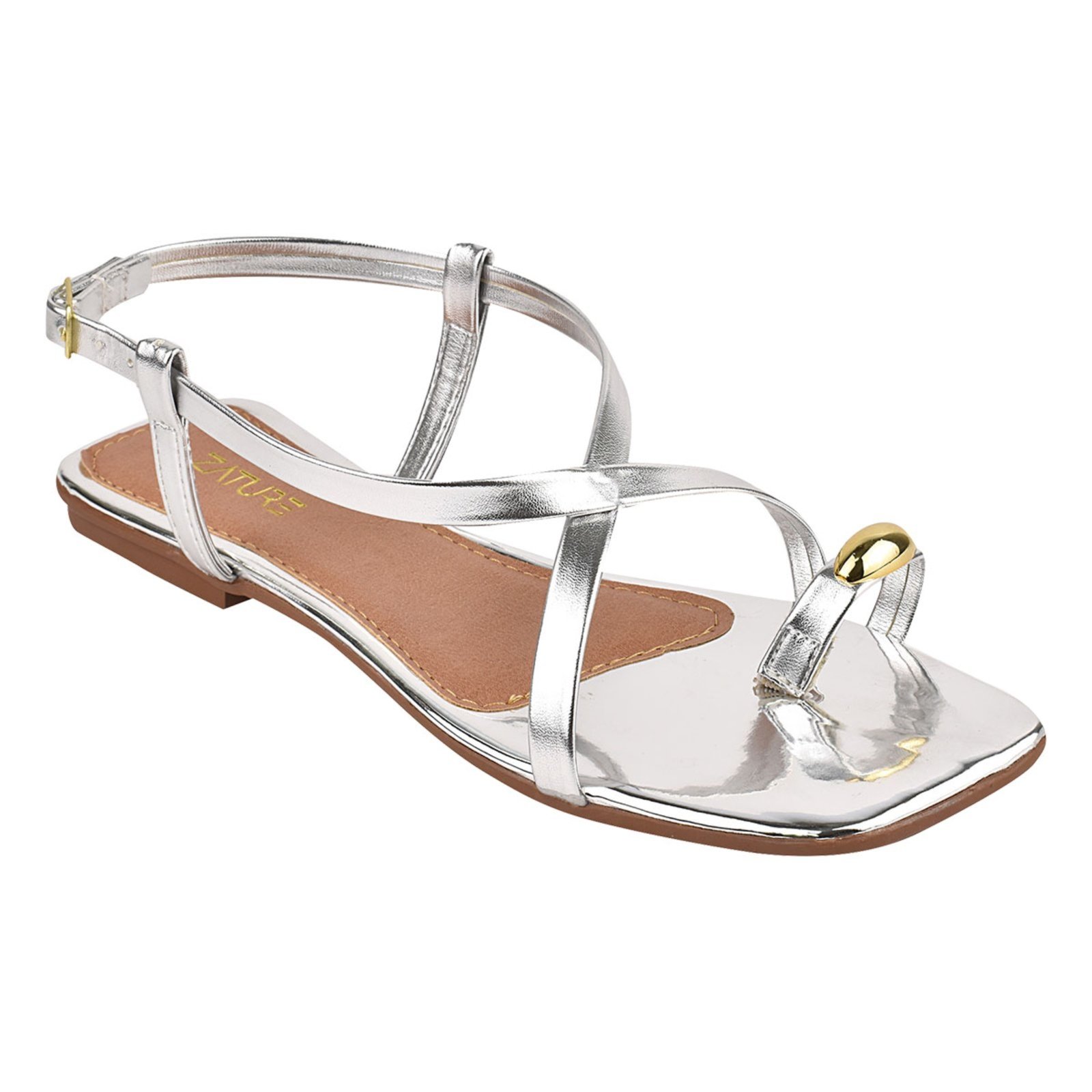 Vista 3 Sandália Rasteira Feminina de Fivela Pedrarias Strass Colorido Conforto Brilho Dia a Dia ZATURE STORES prata ZATURE STORES prata