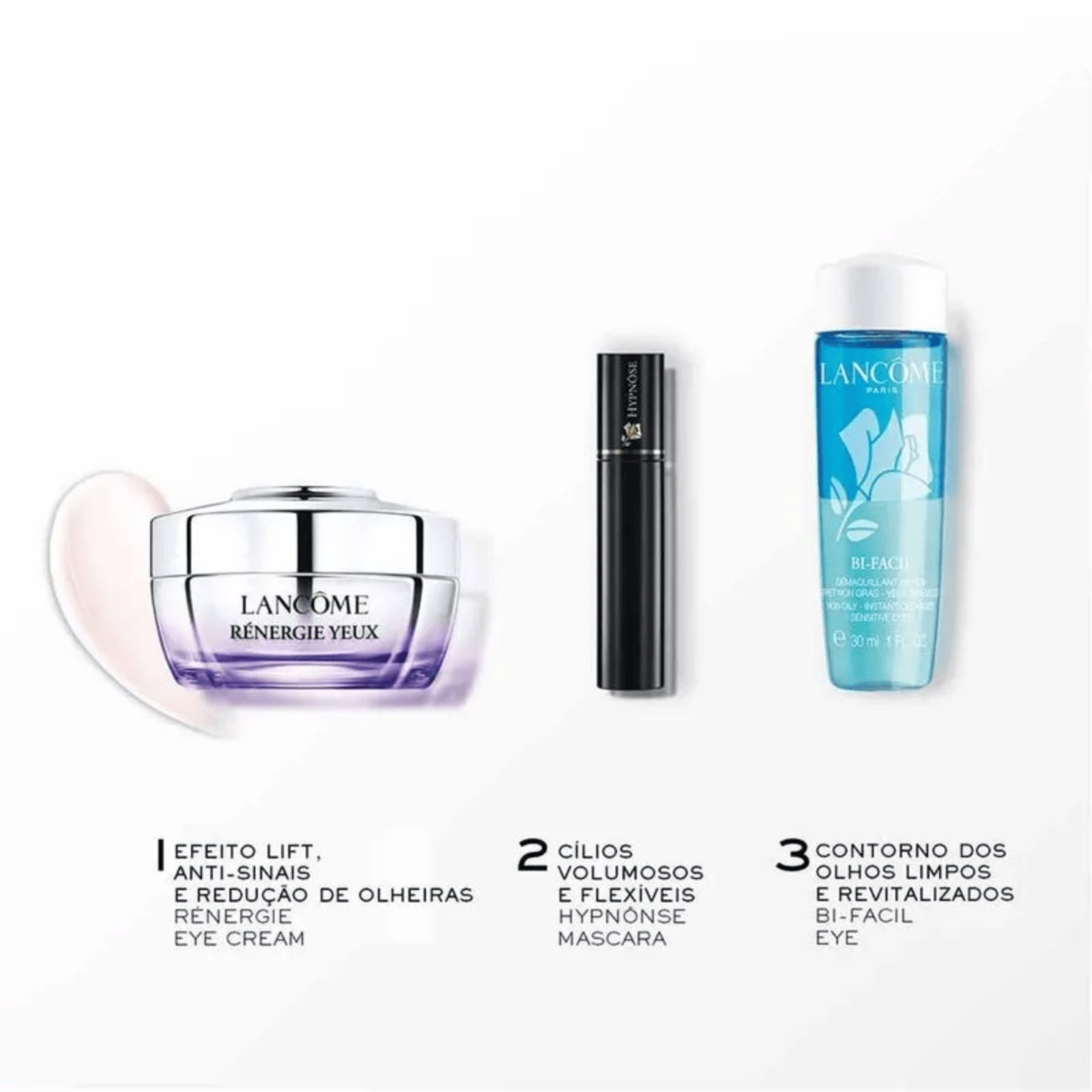 Vista 3 Kit Lancôme Rénergie Eye + Máscara de Cílios + Demaquilante branco Lancome branco
