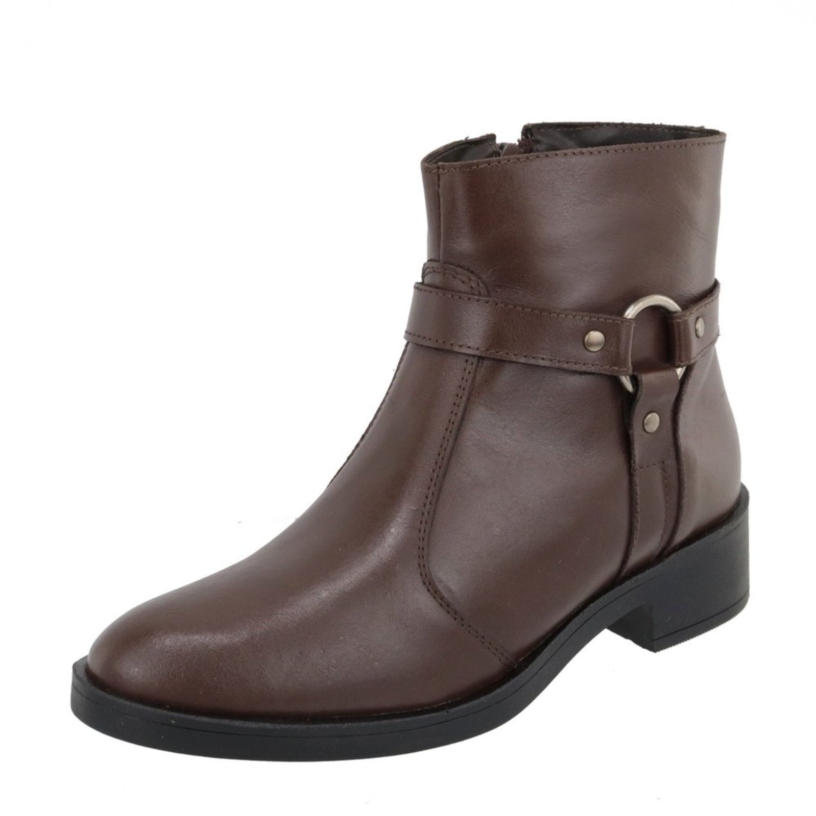 Bota em Couro Feminina Cano Baixo Chocolate Kuento Shoes