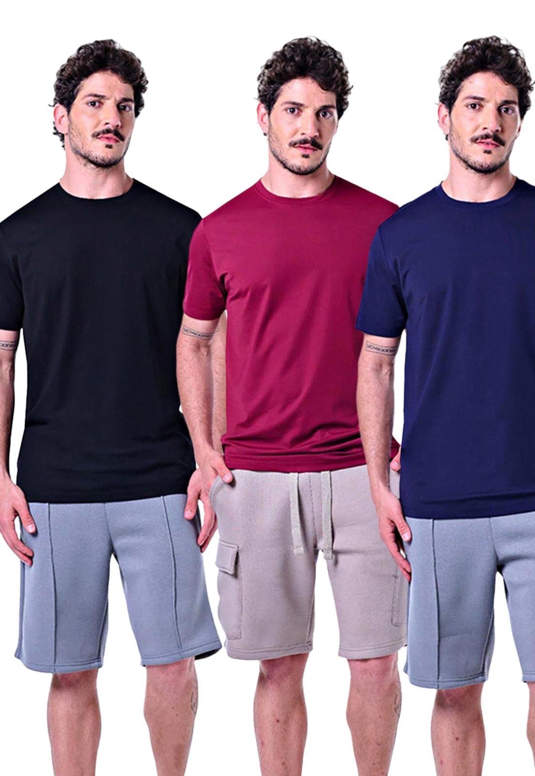 Kit 3 Camisetas Masculinas Básicas Azul