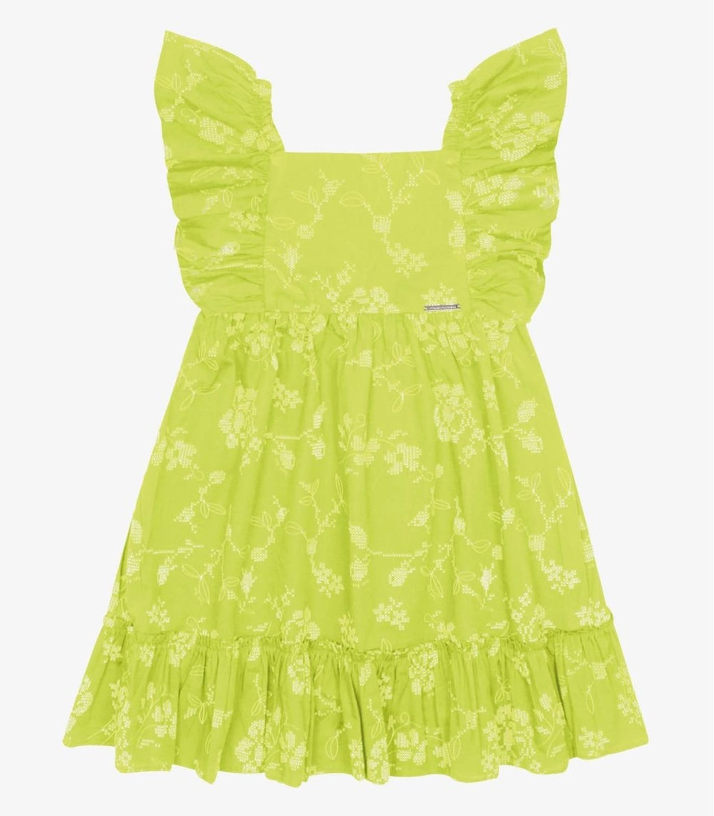 Infantil - Vestido Popeline Floral Bordado Trick Nick Verde