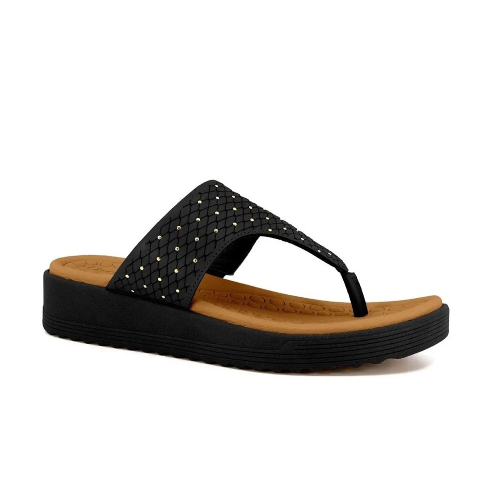 Chinelo Usaflex Feminino Plataforma Couro Confortavel Preto