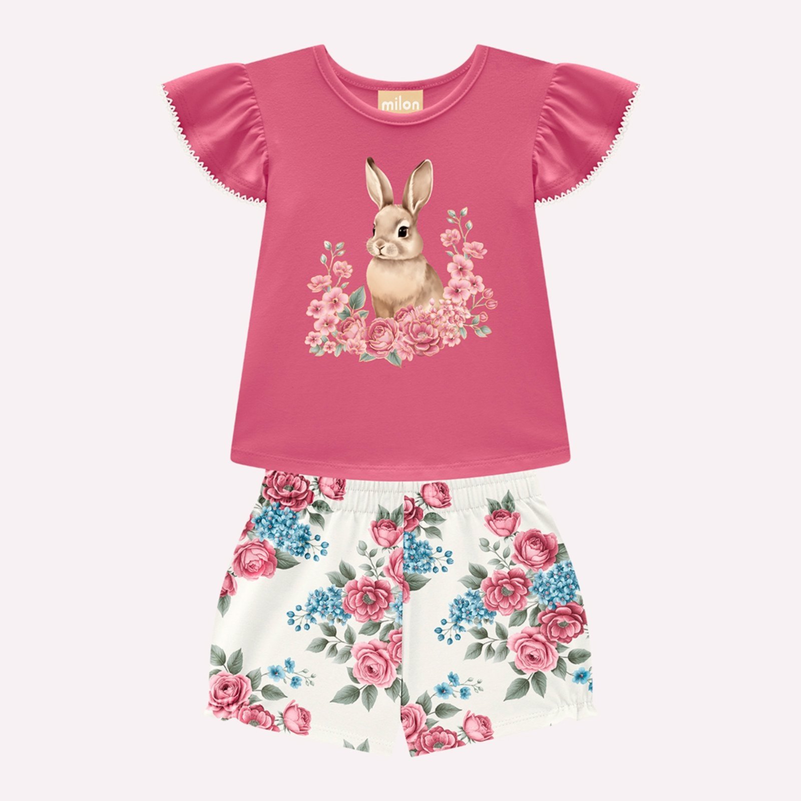 Vista 3 Infantil - Conjunto Menina Coelho Milon rosa Milon rosa
