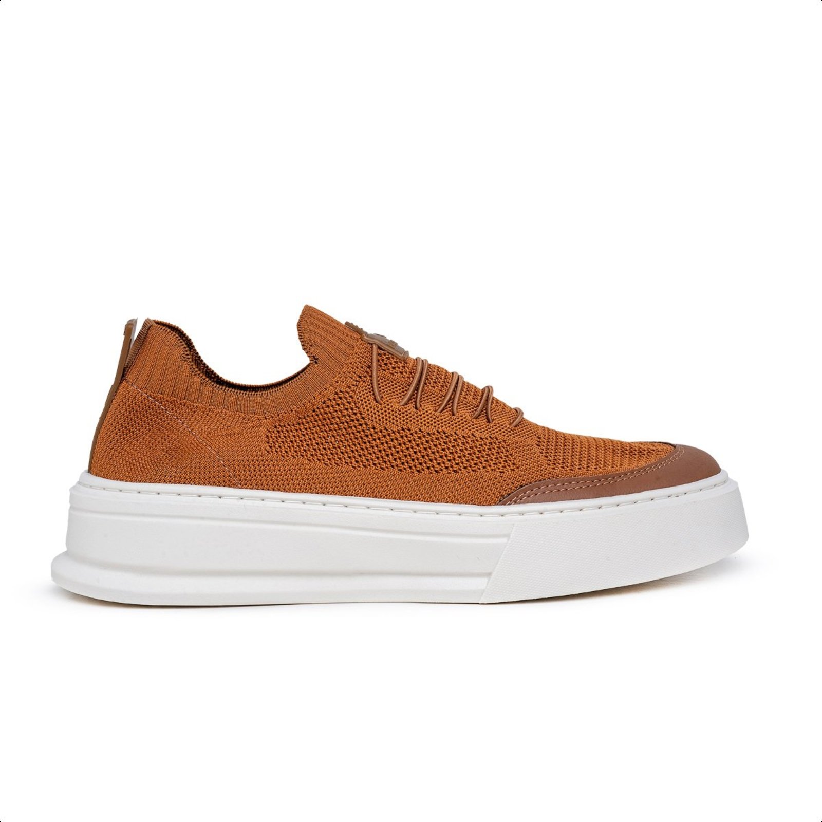 Tenis Masculino Sola Alta Plataforma Knit Confortavel Caramelo