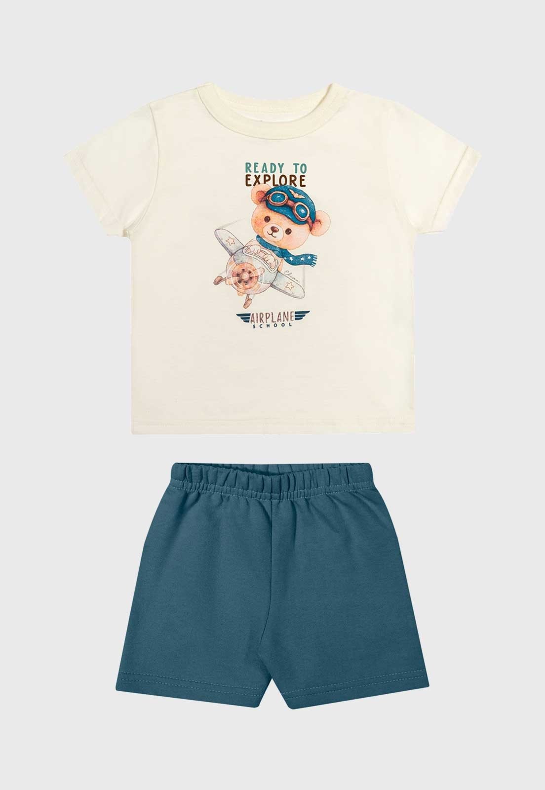 Conjunto Curto Elian Estampa Ursinho Piloto Off-white