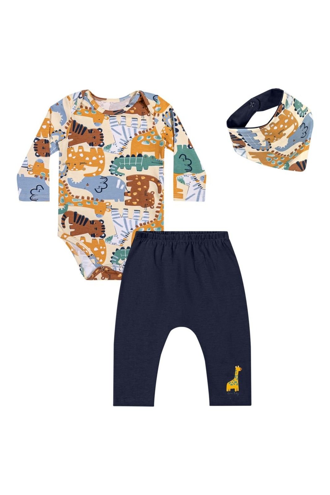 Infantil - Kit Menino Estampado Com Babador Elian Bege