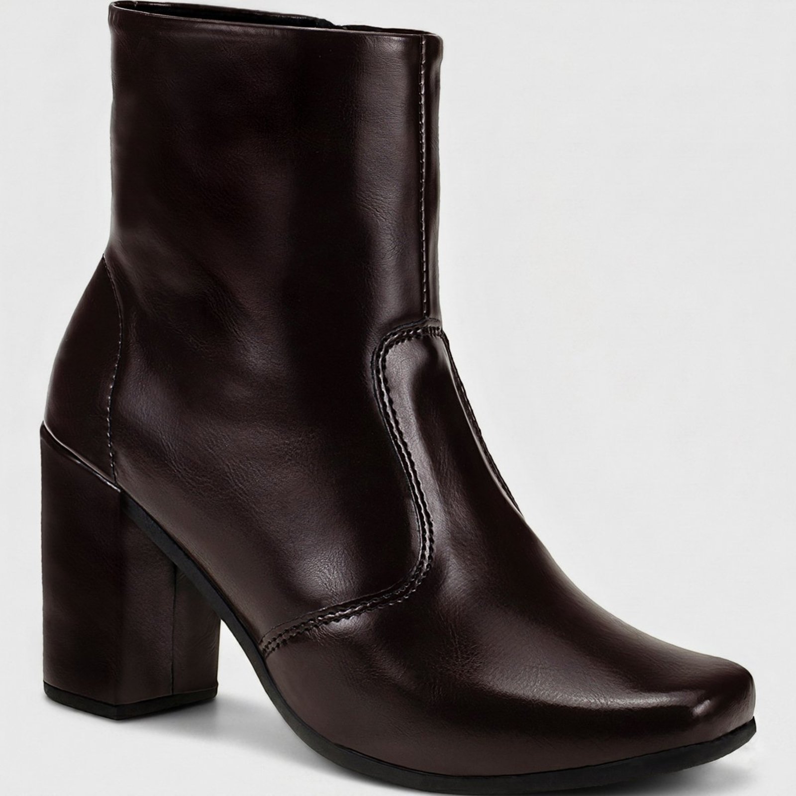 Bota Feminina Salto Alto Shekinah Cano Curto Ziper Lateral Moda Marrom