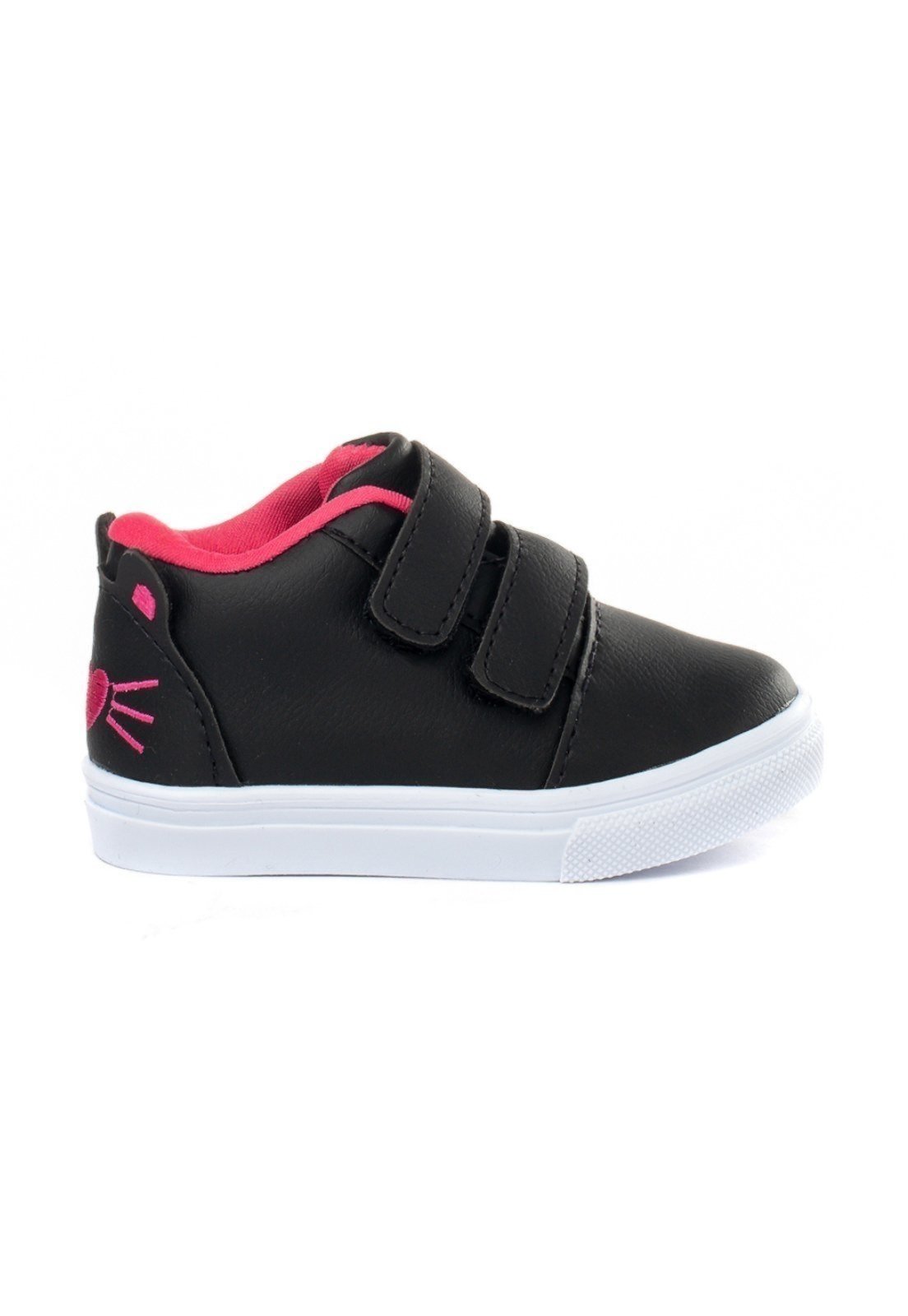 Infantil - Tênis Feminino Bordado Gatinha Funfy Casual 1026A Preto Menina