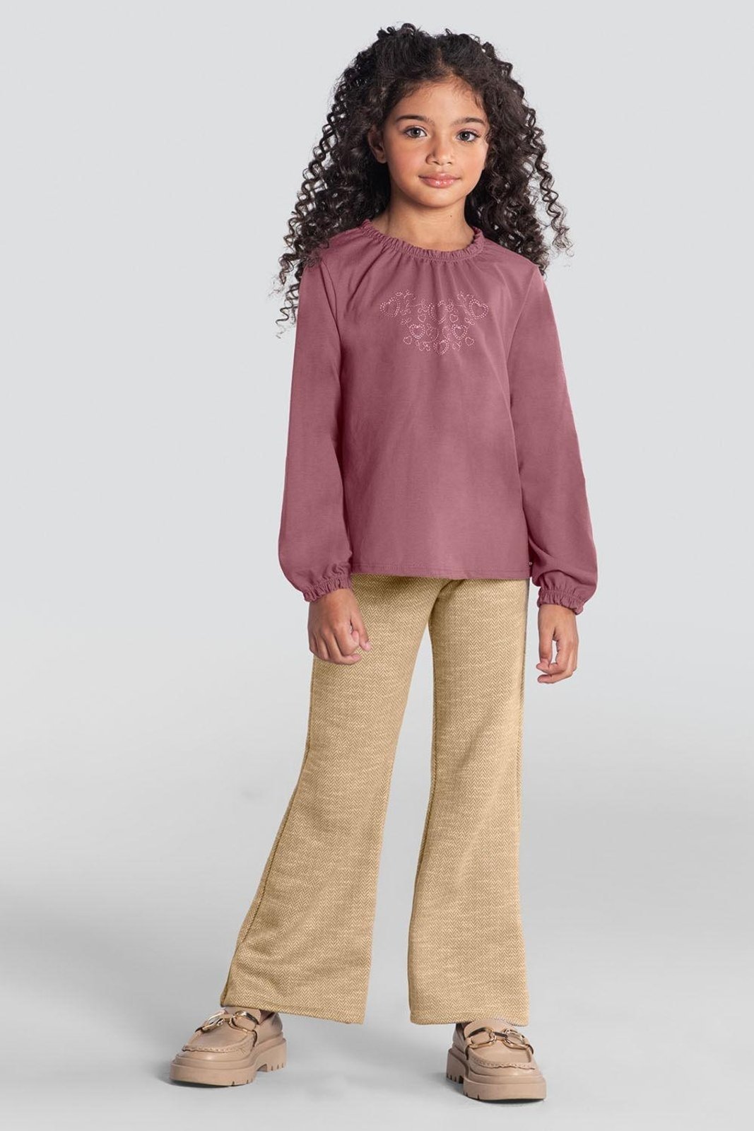 Infantil - Blusa menina com bordado de coração Mundi Rosa