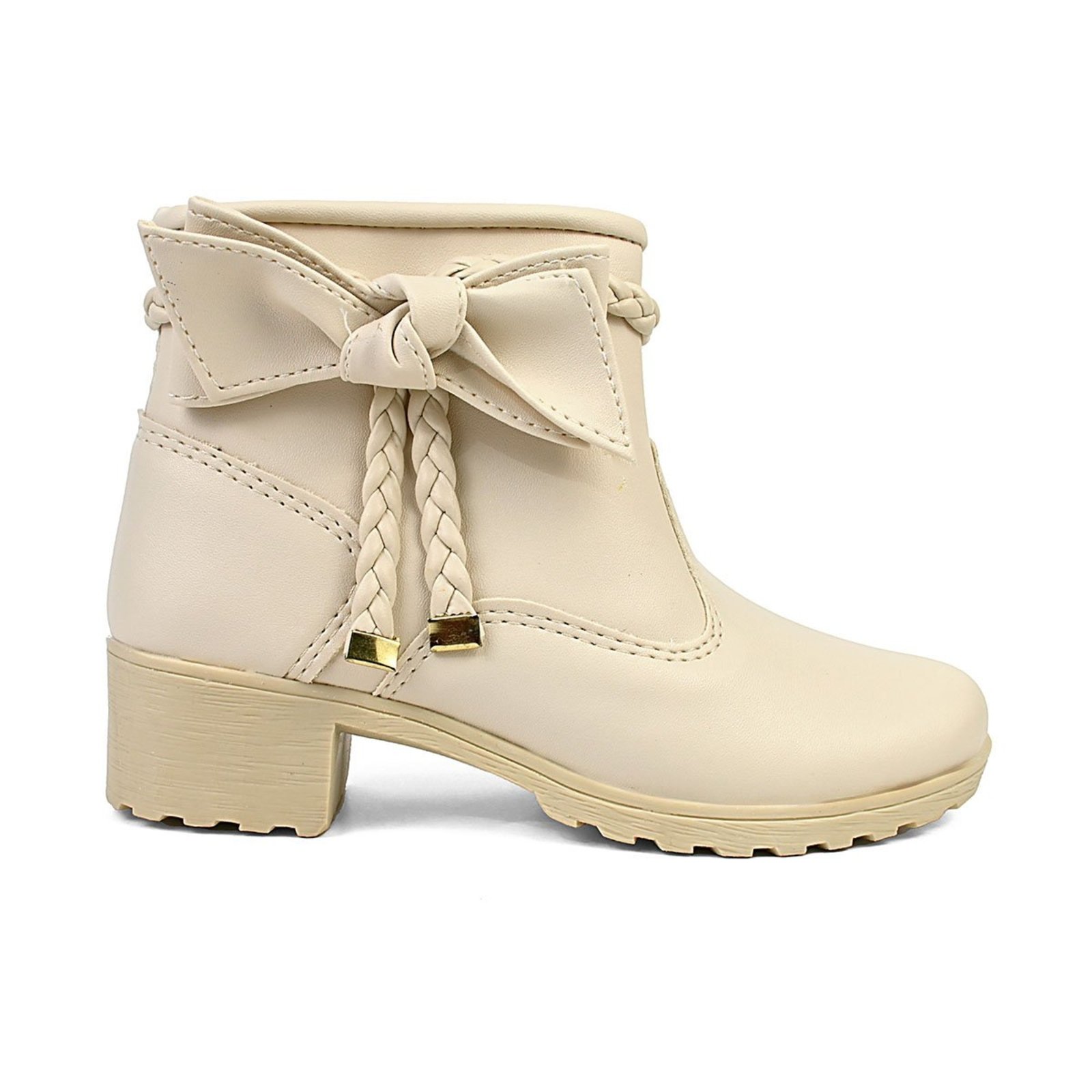 Infantil - Bota Coturno Menina Feminino Ankle Boot Off White Laço e Trança Lulopé