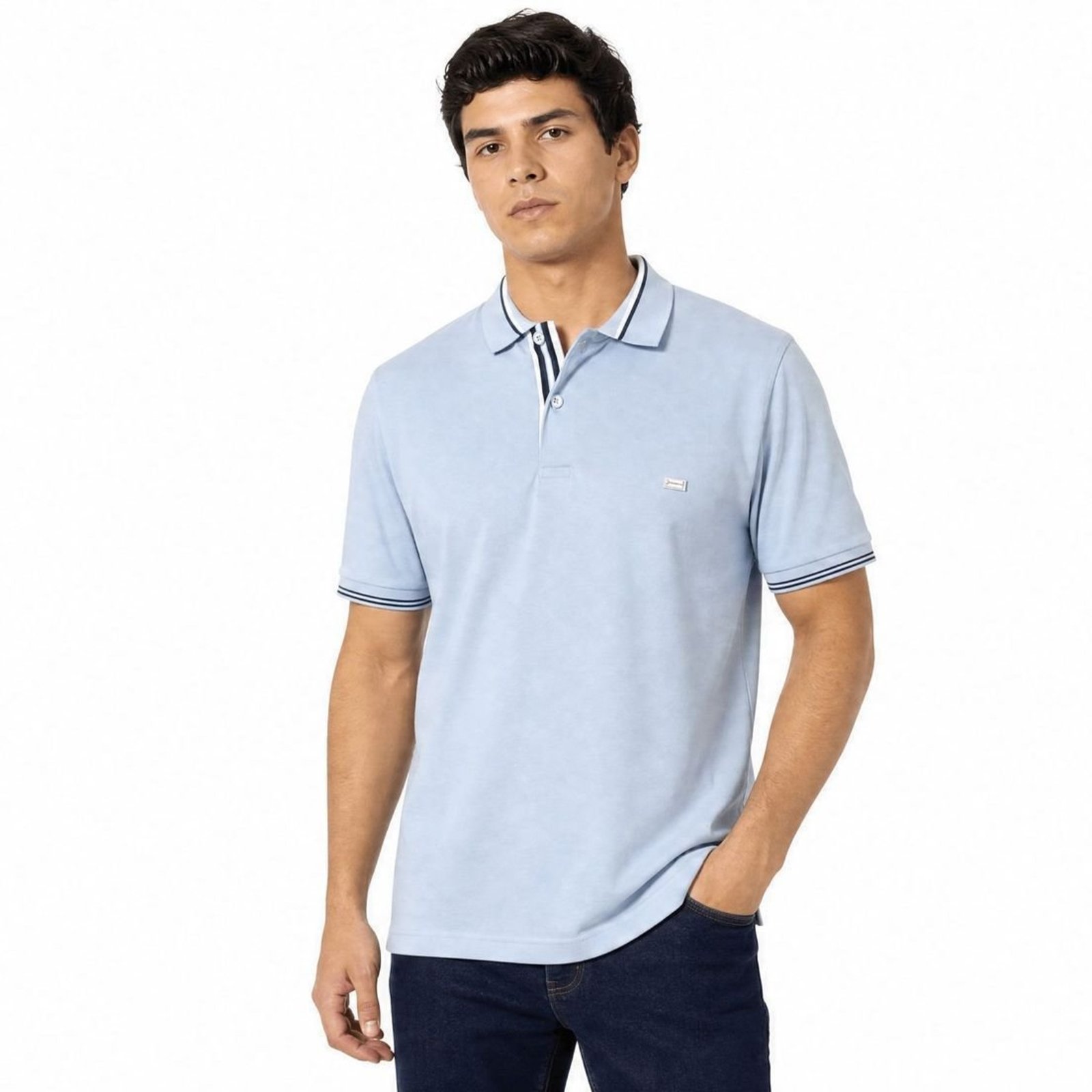 Camisa Polo Masculina Sallo Slim Fit Piquet Azul Claro 0037 - Azul - Sallo