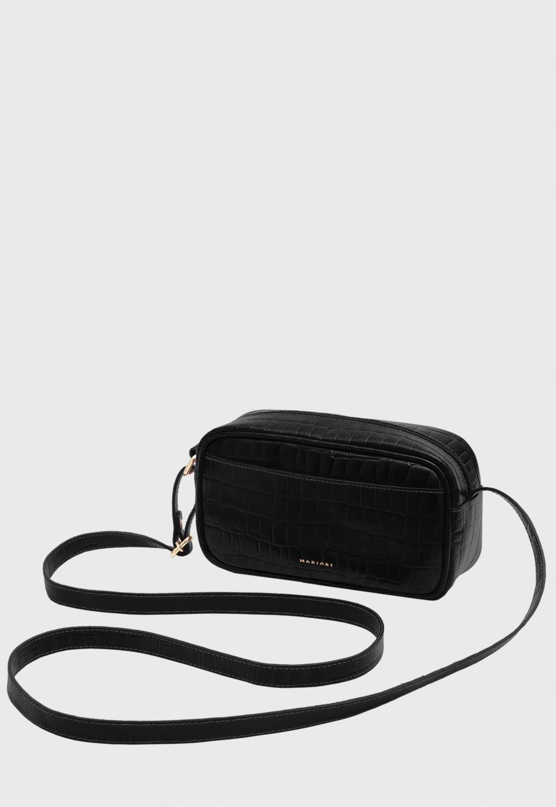 Bolsa Transversal Couro Mariart Quinoa Preto Croco