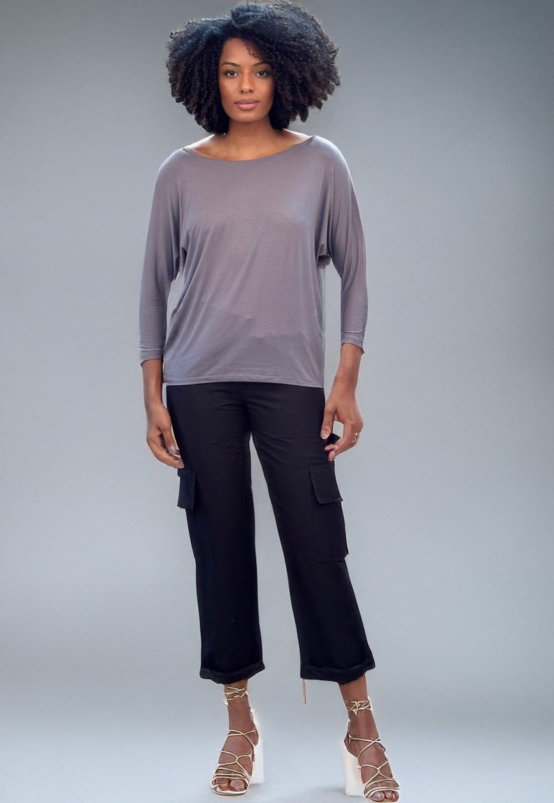 Blusa Morcego Amazonia Vital Ampla Manga 3/4 Mescla