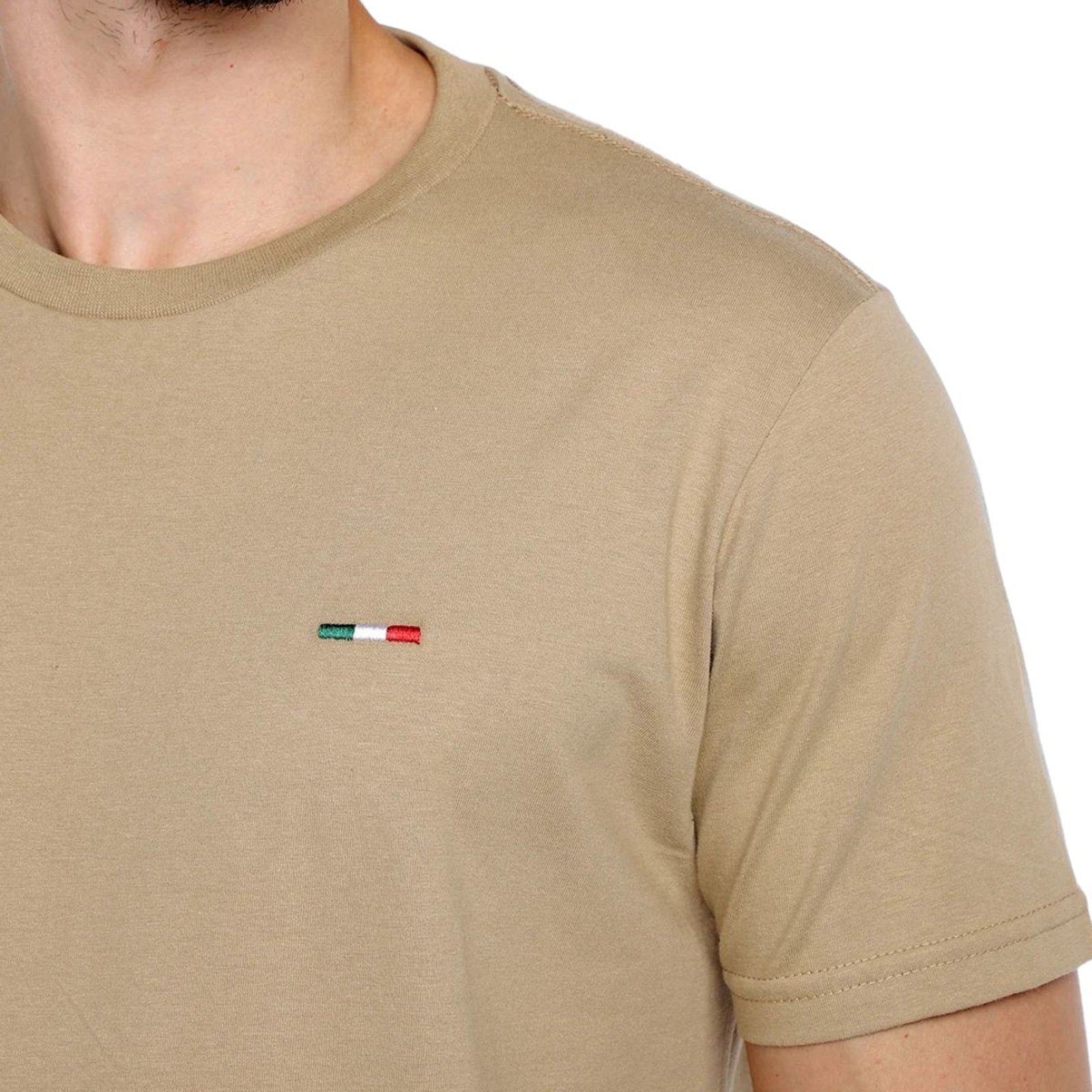 Camiseta Masculina Básica Industrie com Bordado no Estilo Tommy Algodão Premium Itália Bege