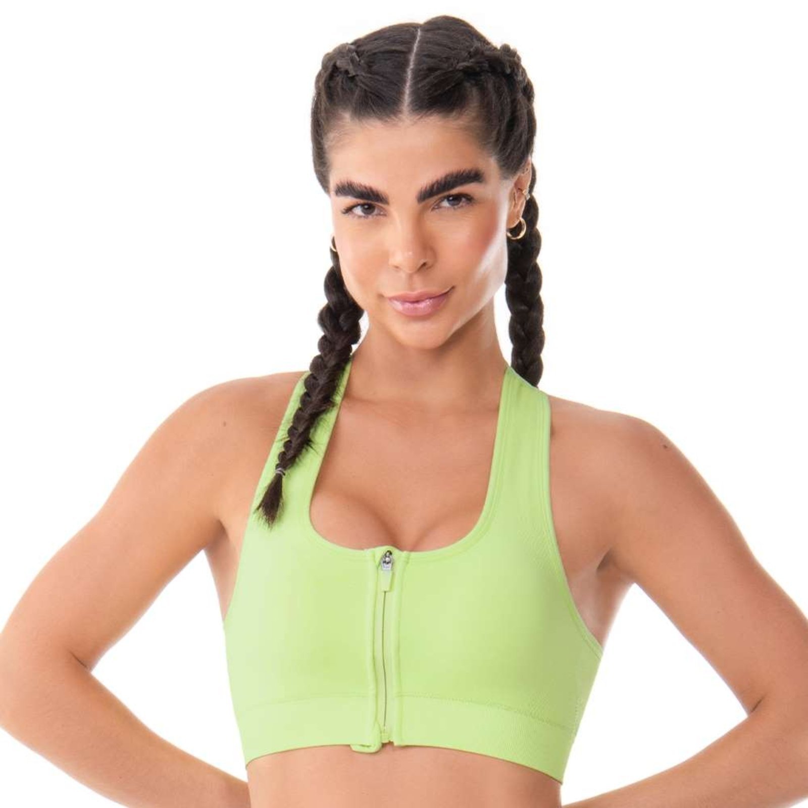 Top Fitness com Zíper e Bojo Removível sem Costura Jacquard Colmeia Lima Fresh Zee Rucci