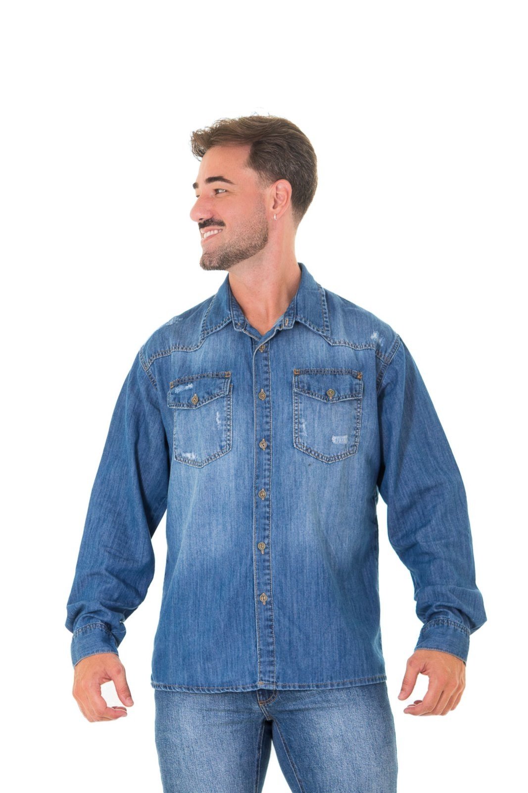Camisa Jeans Masculina Arauto Manga Longa