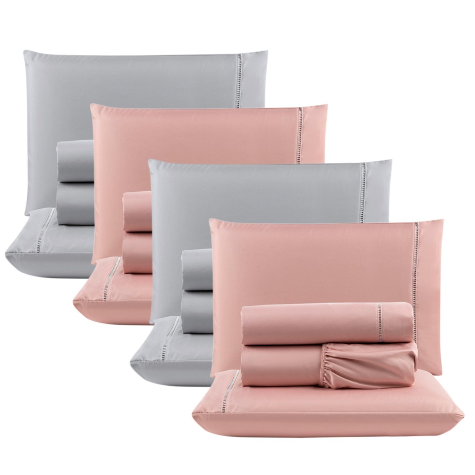 Kit c/ 4 Jogos Cama Lençol Casa Scarpa Unique Casal Padrão Micro Percal 400 Fios Ponto Palito 4 Peças - Rosê + Cinza