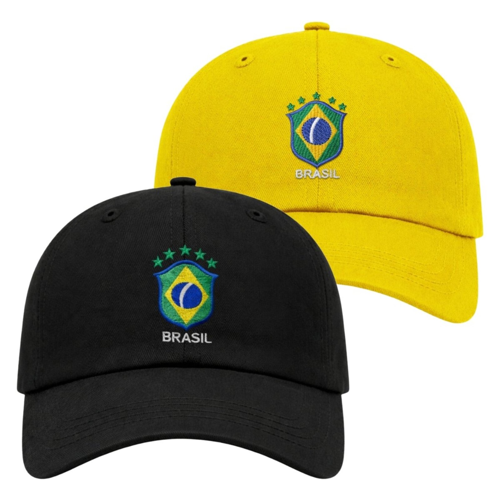 Kit 2 Bonés Aba Curva com Ajuste Moderno Confortável Brasil Bordado
