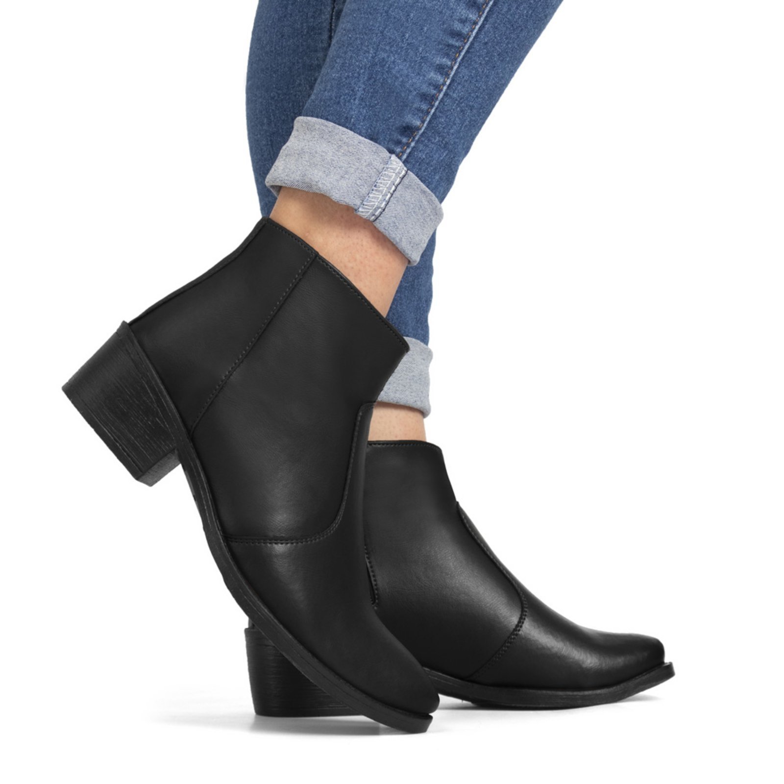 Bota Feminina Épico Cano Curto Chelsea Salto 4cm Com Detalhes Ziper Preto