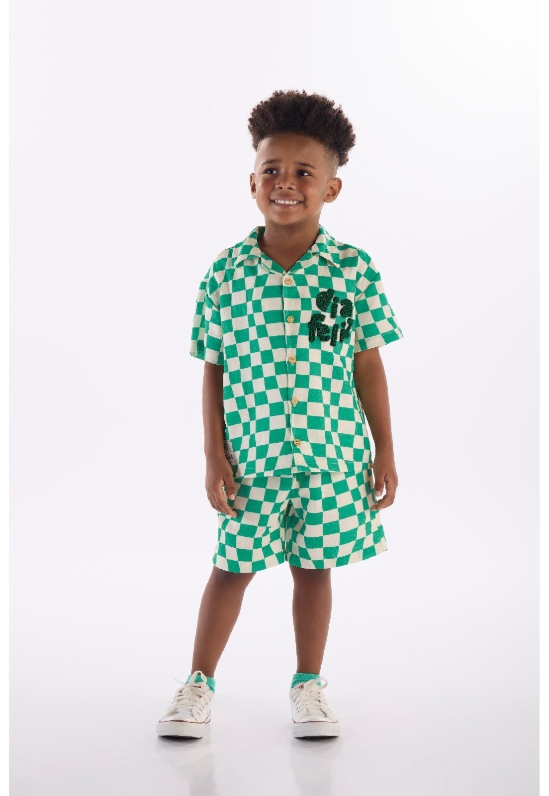 Vista 2 Infantil - Conjunto Menino Camisa e Bermuda Três e Já branco Três e Já branco