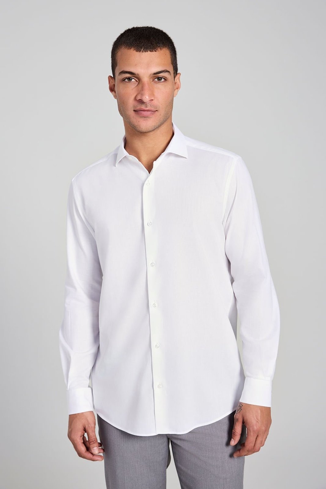 HIGHSTIL Camisa Social em Algodão Egípcio Lisa Slim Fit - Branco
